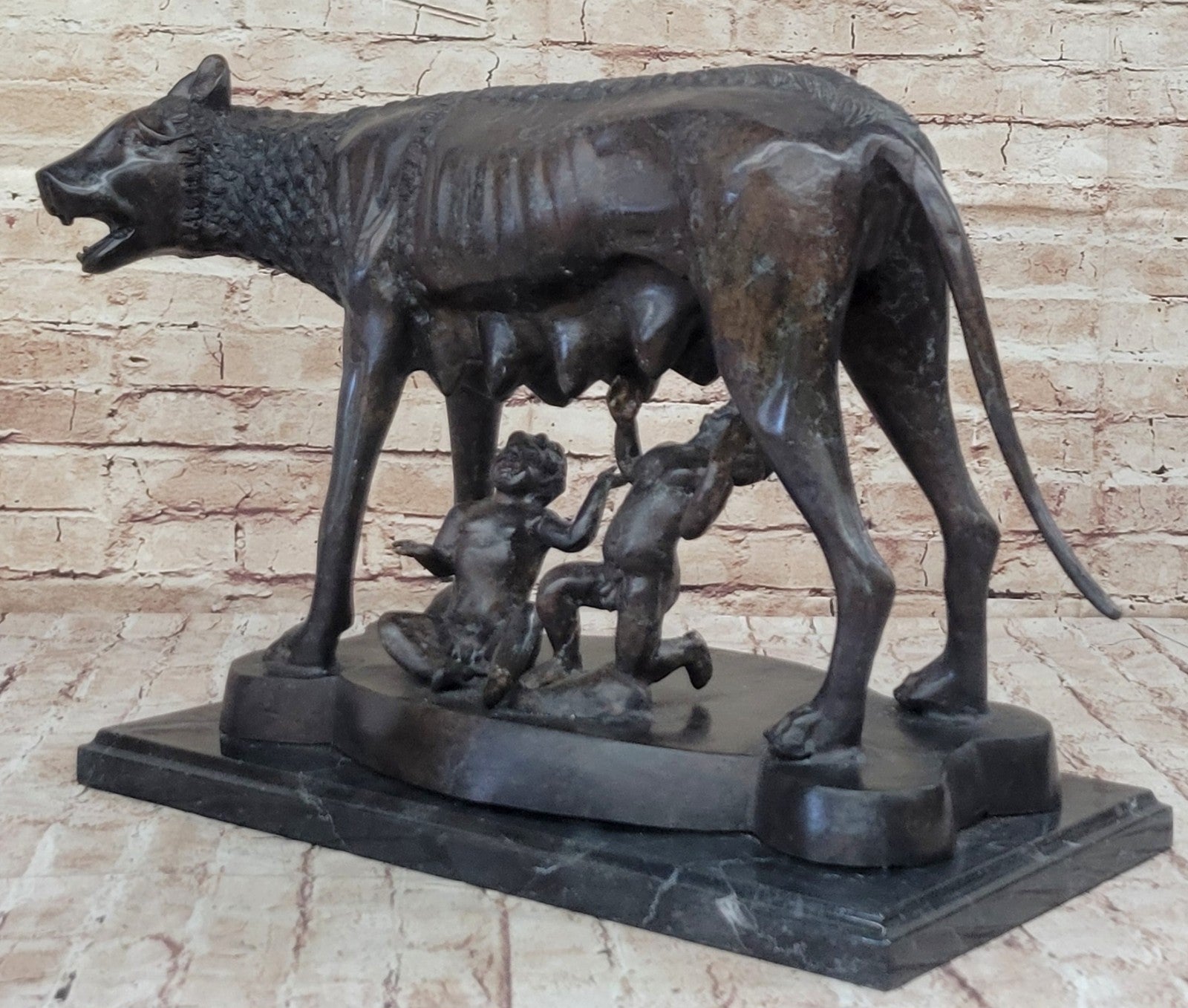 Shewolf Capitoline Bronze Sculpture On Original Marble Base Figurine Figure Sale