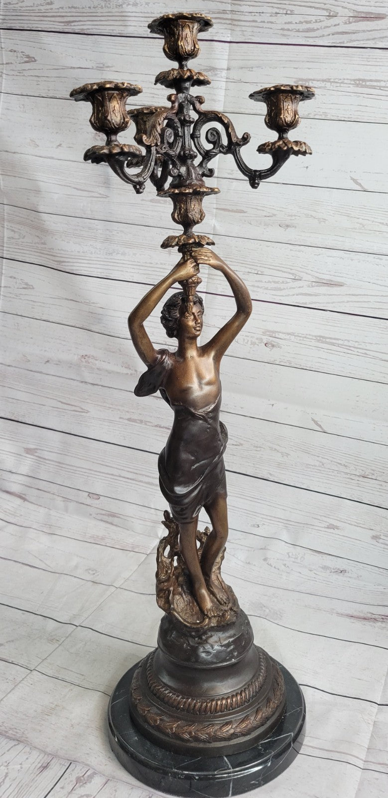 FRENCH Bronze Brass CANDELABRA Candle Holders Marble Base Lost Wax Art