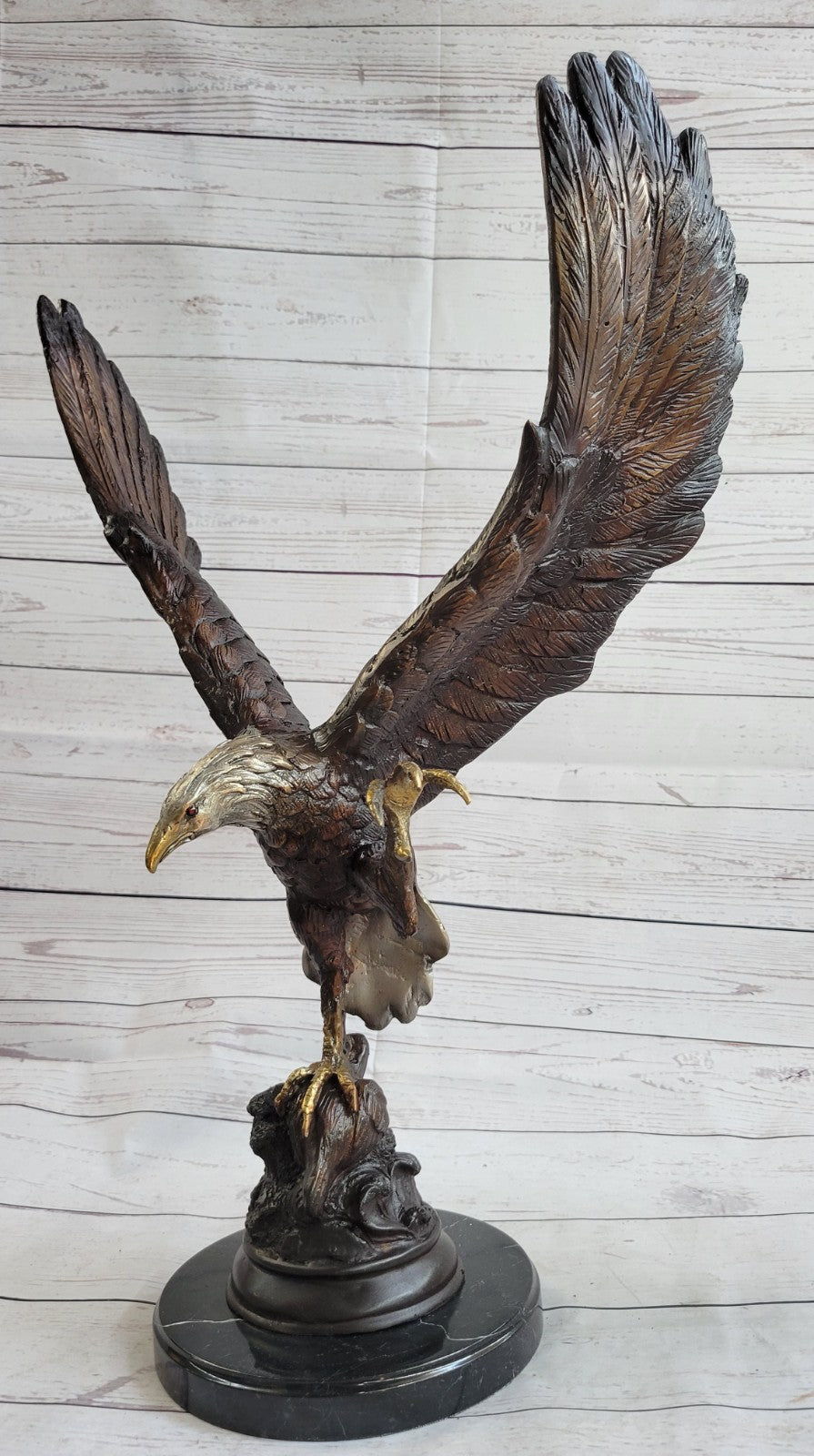 Signed Two Tone Moigniez Magnificent Large American Eagle Bronze Statue Figurine