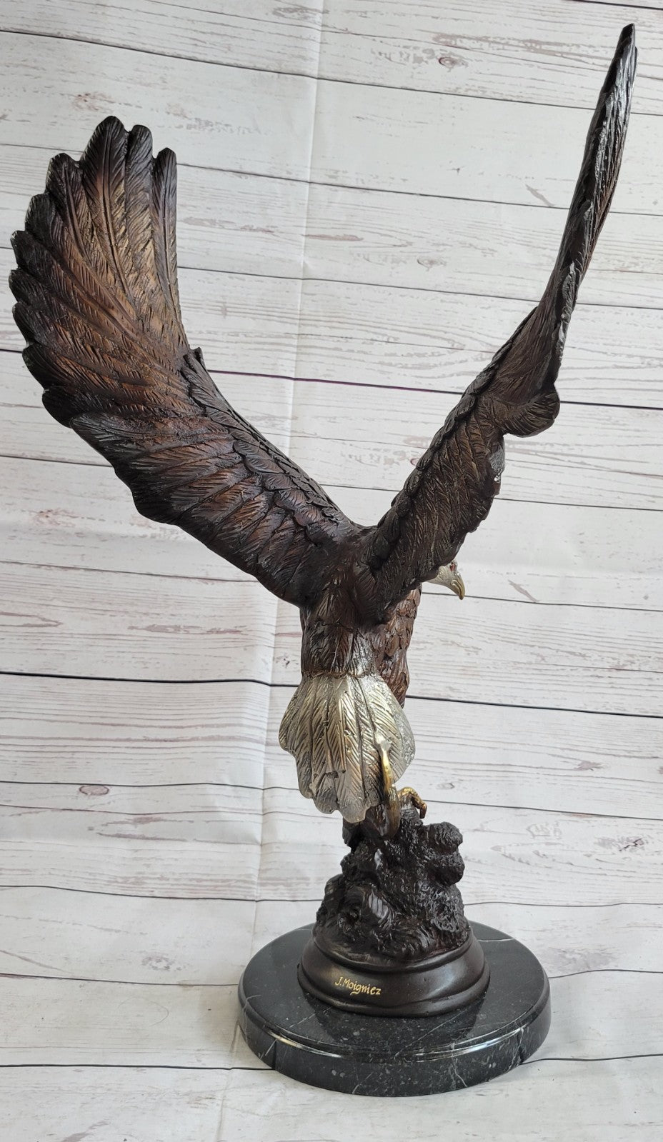 Signed Two Tone Moigniez Magnificent Large American Eagle Bronze Statue Figurine