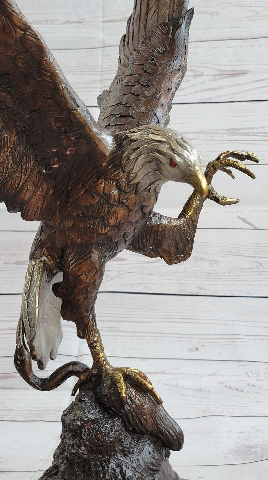 Signed Two Tone Moigniez Magnificent Large American Eagle Bronze Statue Figurine