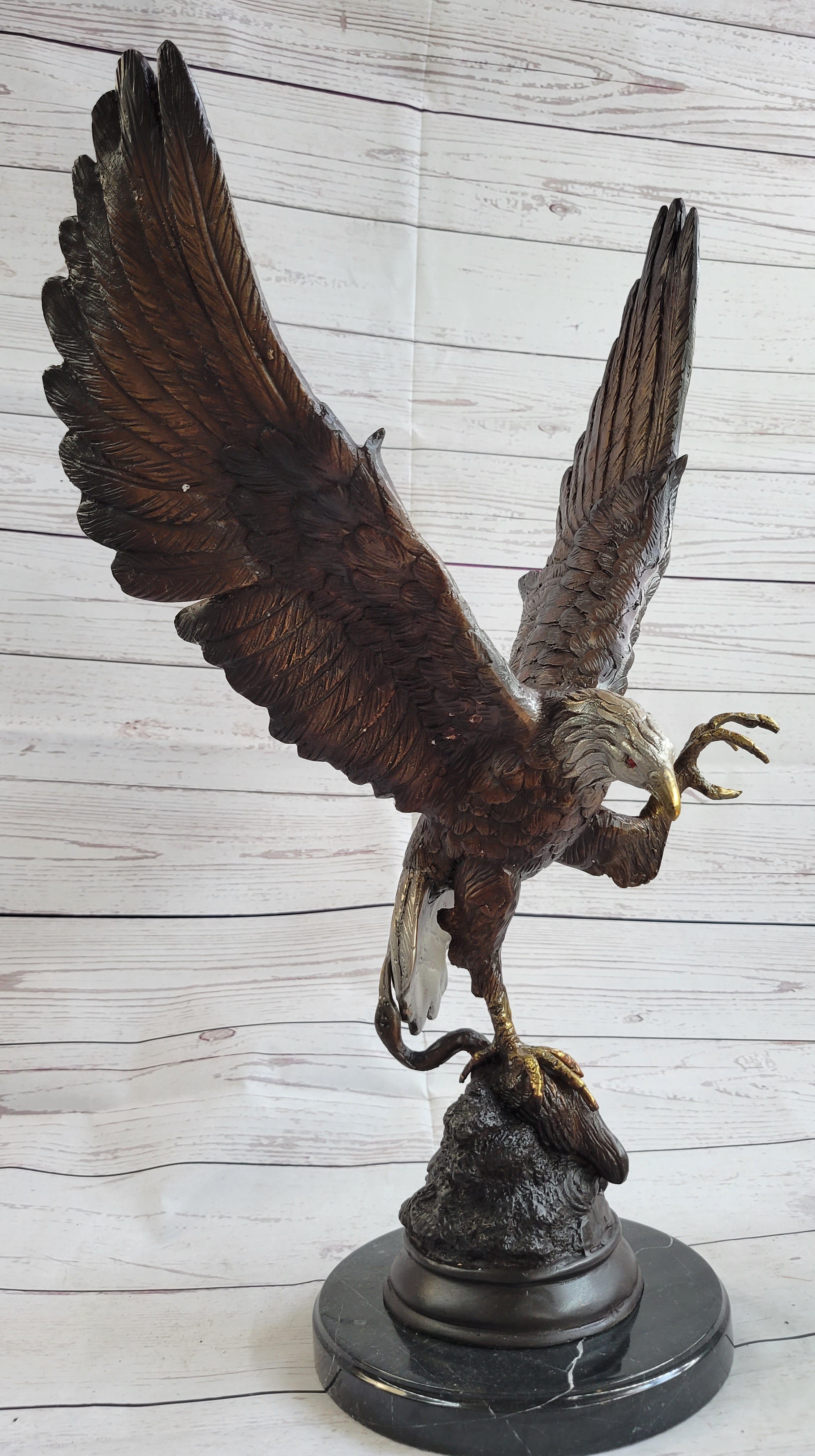 Signed Two Tone Moigniez Magnificent Large American Eagle Bronze Statue Figurine