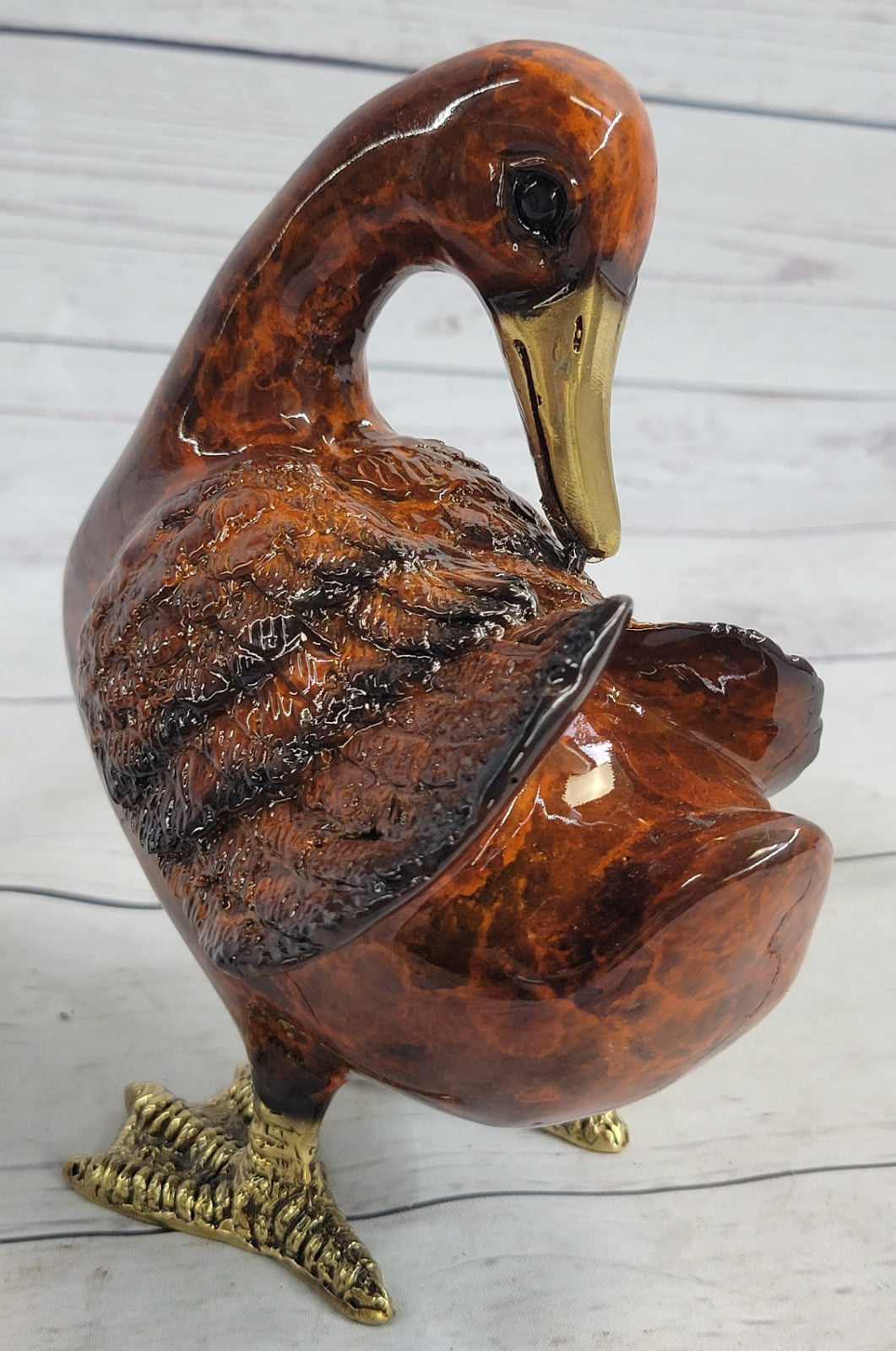 COLLECTIBLE BRONZE SCULPTURE STATUE Animal Duck Multi Color Patina Figurine Sale