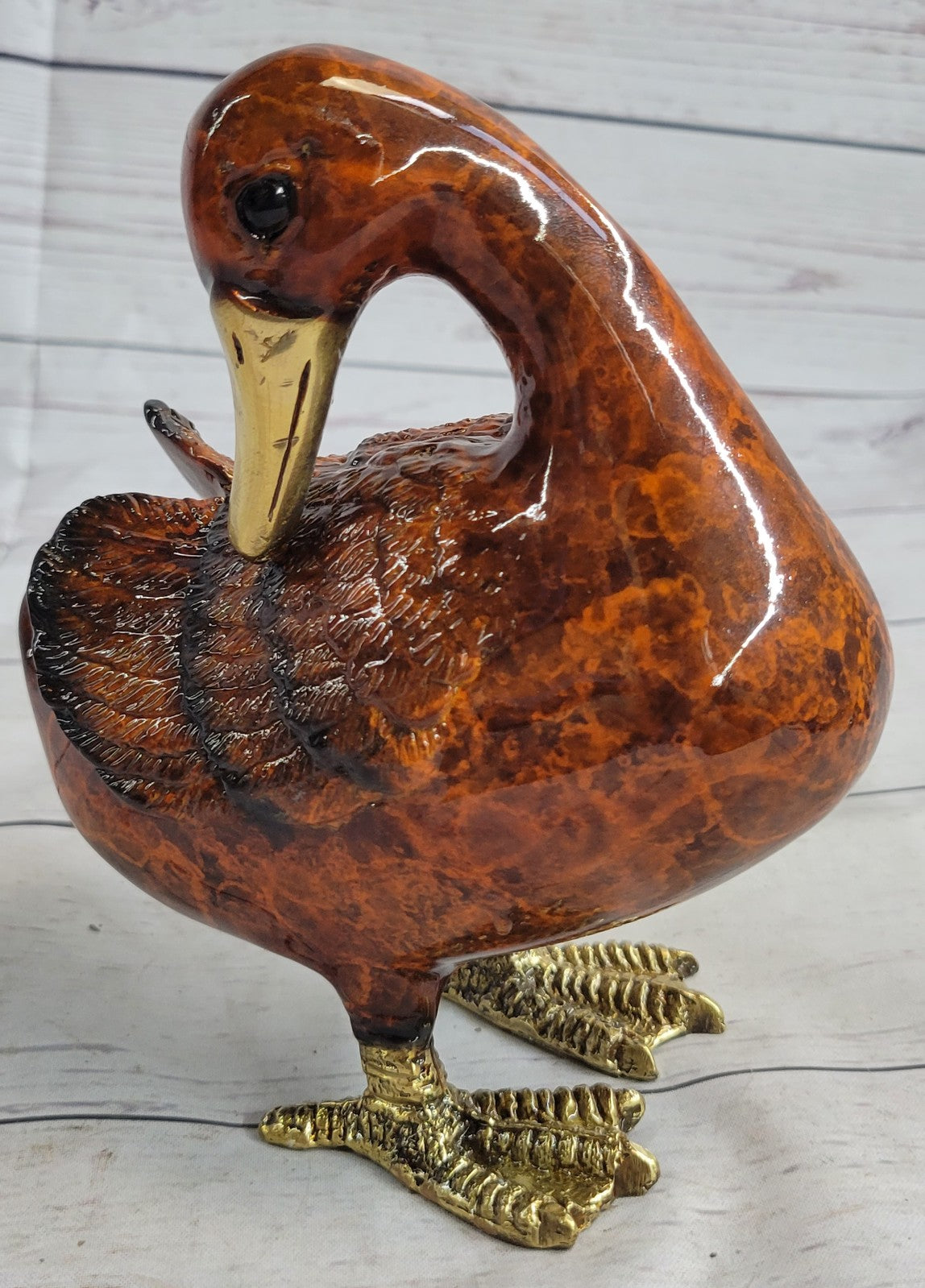 COLLECTIBLE BRONZE SCULPTURE STATUE Animal Duck Multi Color Patina Figurine Sale