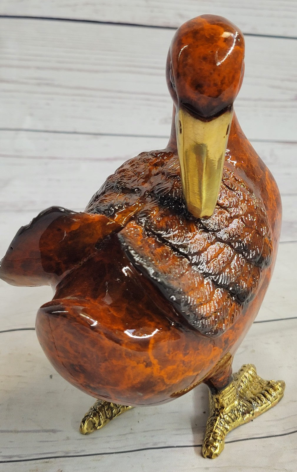COLLECTIBLE BRONZE SCULPTURE STATUE Animal Duck Multi Color Patina Figurine Sale