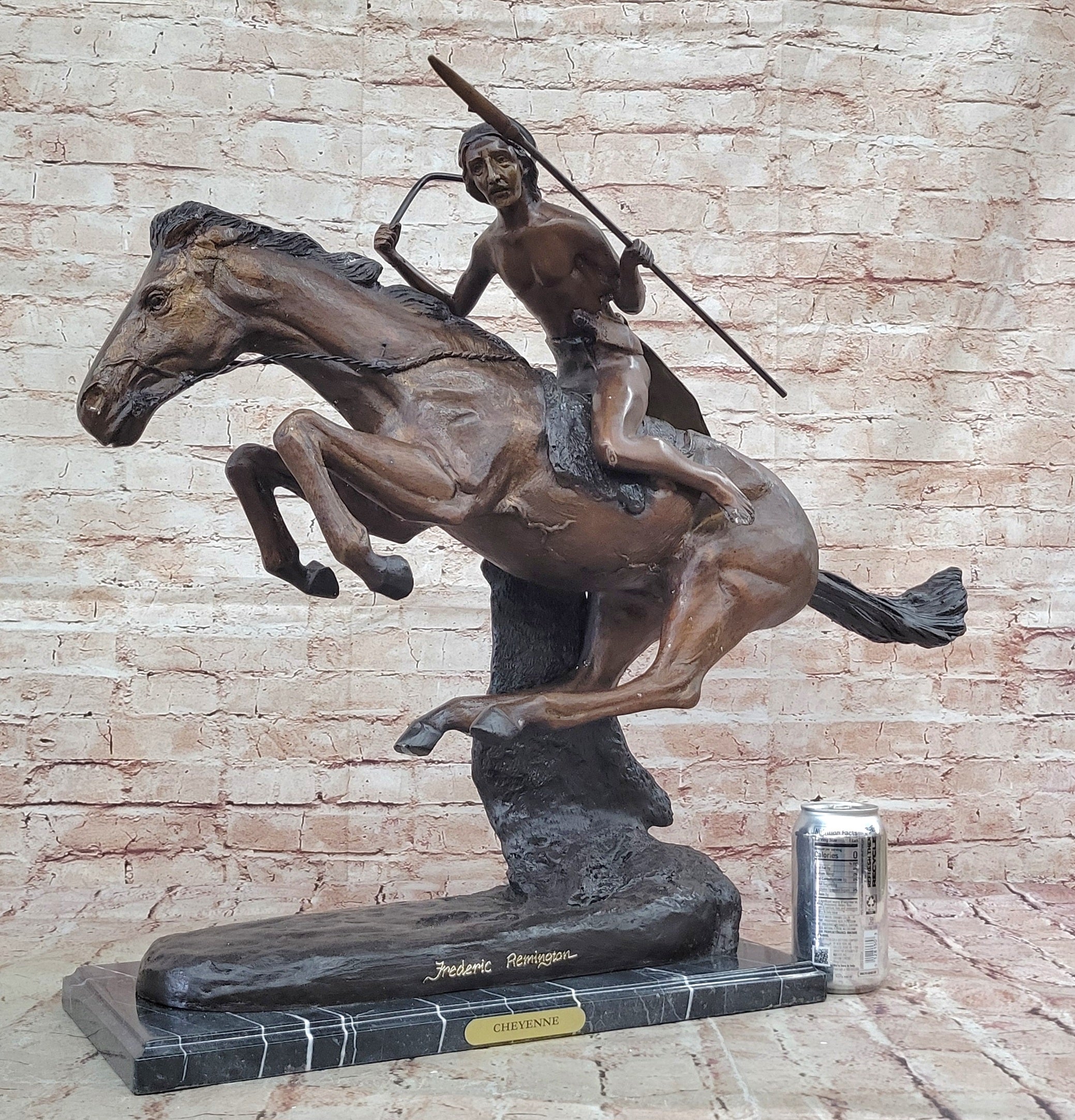LARGE VINTAGE BRONZE SCULPTURE "THE CHEYENNE"BY FREDERIC REMINGTON 27" LENGTH