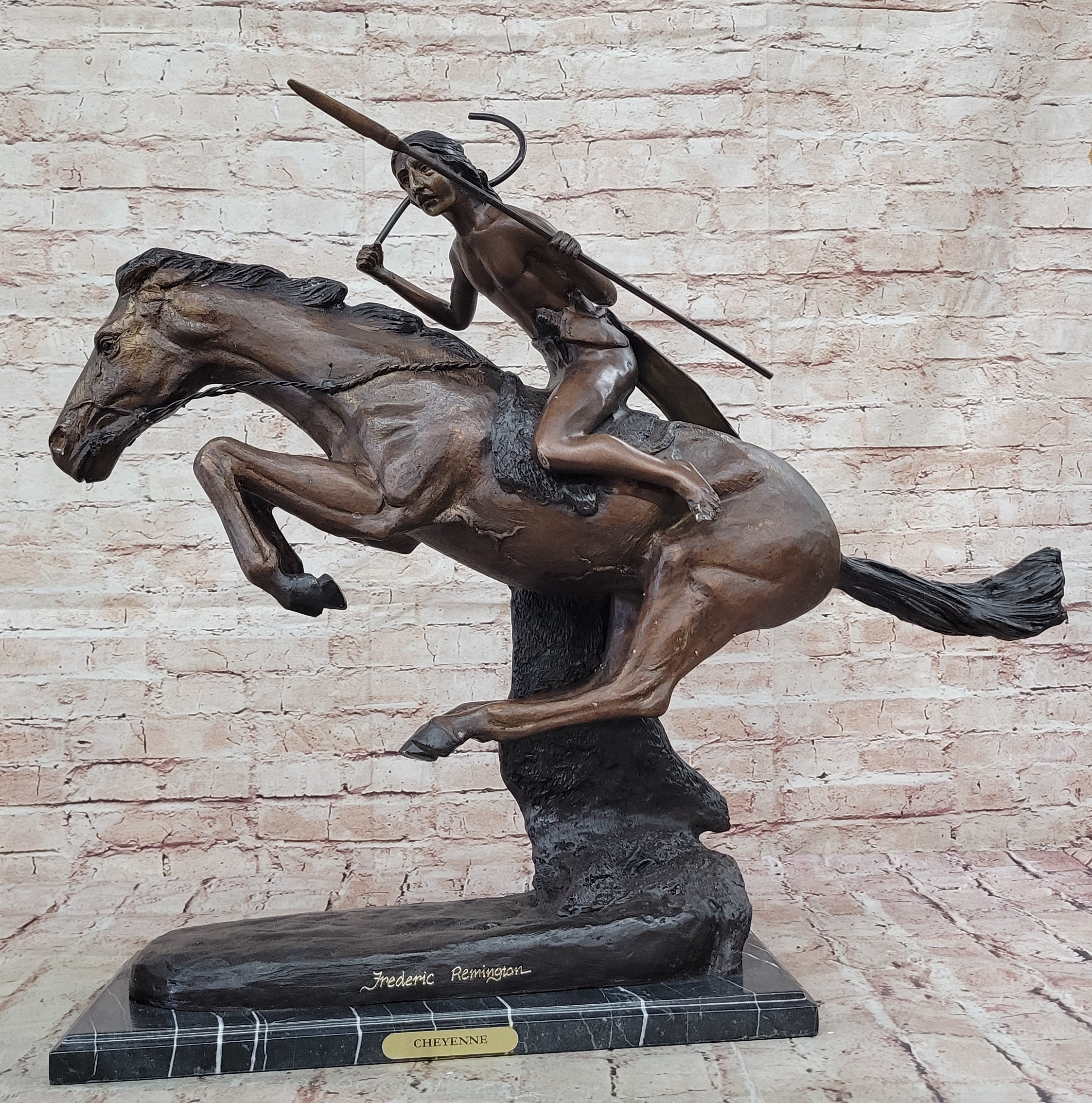 LARGE VINTAGE BRONZE SCULPTURE "THE CHEYENNE"BY FREDERIC REMINGTON 27" LENGTH