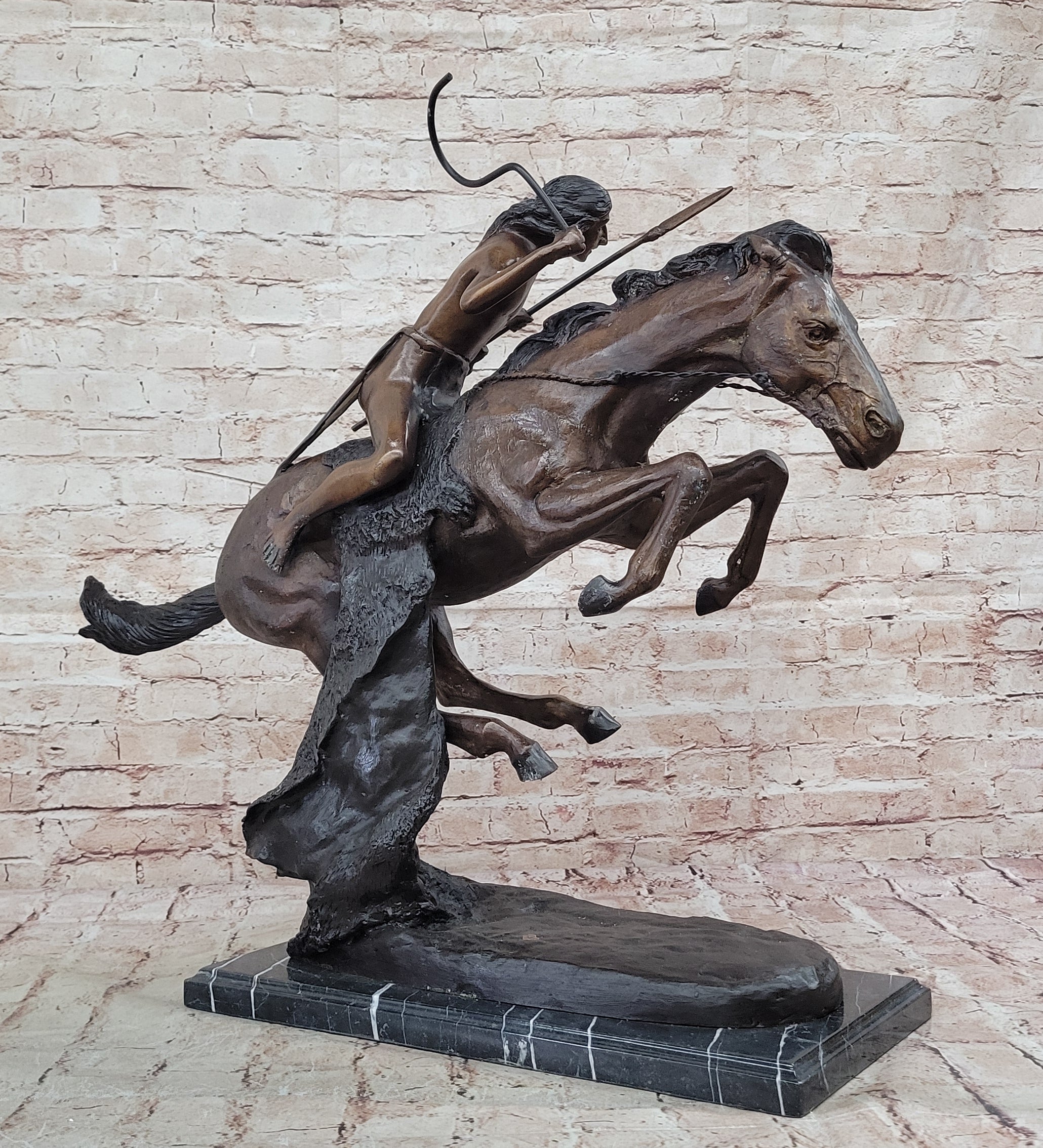LARGE VINTAGE BRONZE SCULPTURE "THE CHEYENNE"BY FREDERIC REMINGTON 27" LENGTH
