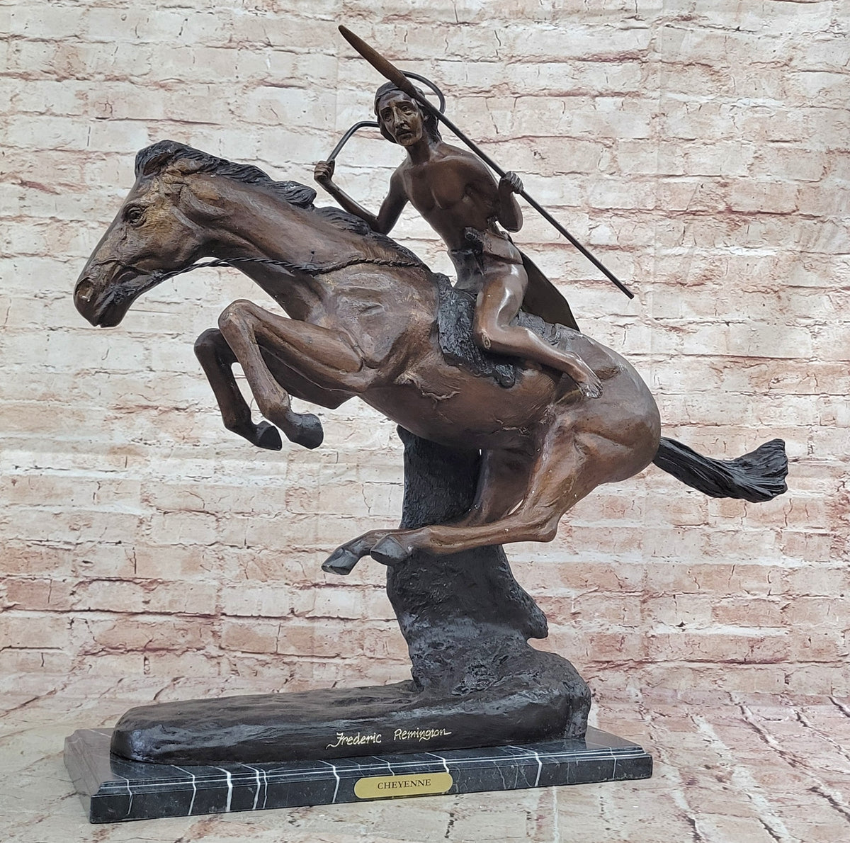 LARGE VINTAGE BRONZE SCULPTURE "THE CHEYENNE"BY FREDERIC REMINGTON 27" LENGTH