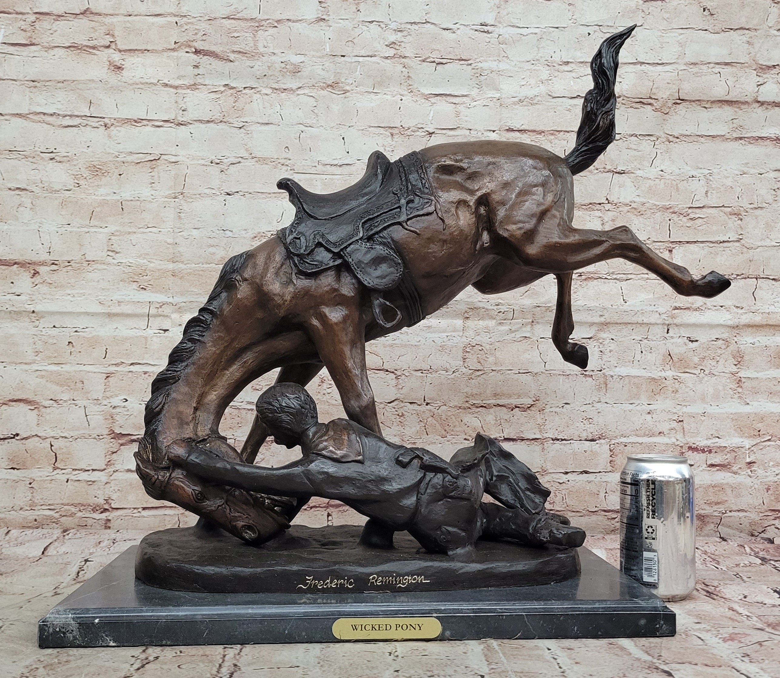 Lost Wax Large Bronze Statue -"Wicked Pony" by Fredrick Remington on marble base