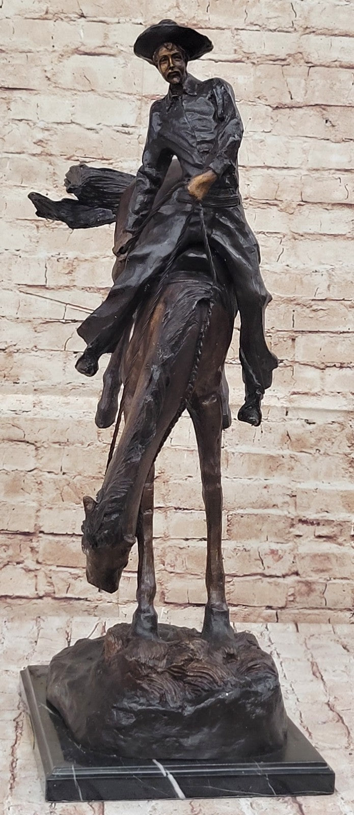 Cowboy" Pure Bronze Statue Sculpture by F. Remington, Full Size, Signed Figurine