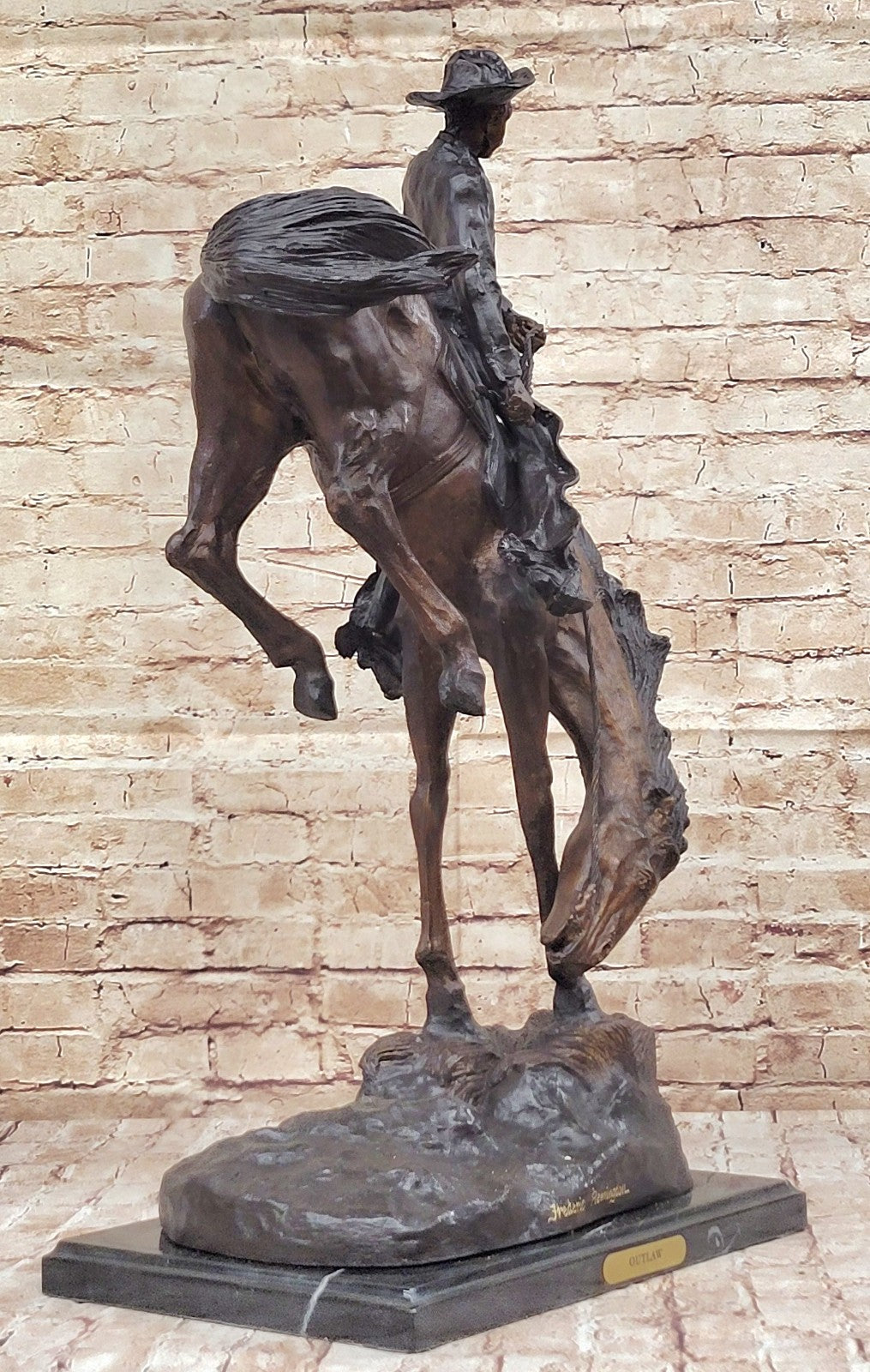 Cowboy" Pure Bronze Statue Sculpture by F. Remington, Full Size, Signed Figurine