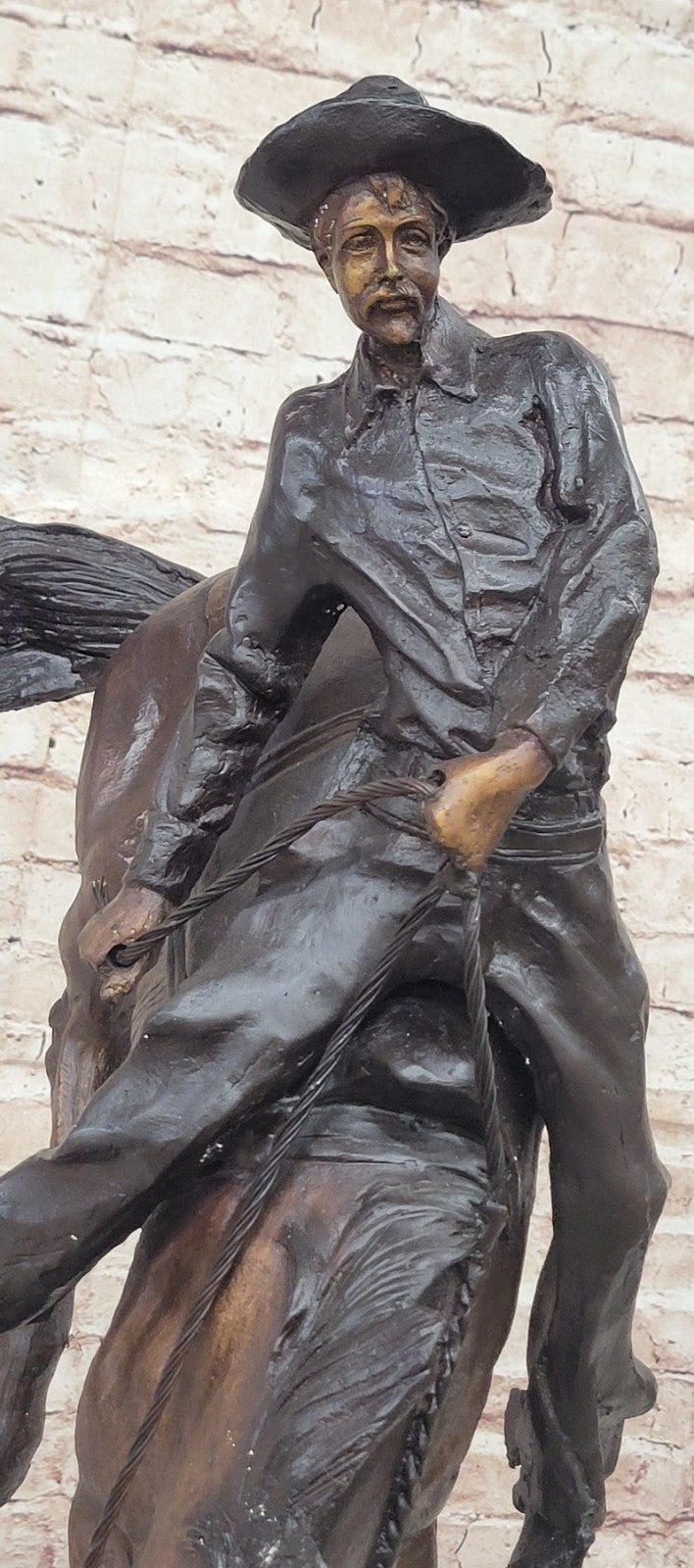 Cowboy" Pure Bronze Statue Sculpture by F. Remington, Full Size, Signed Figurine