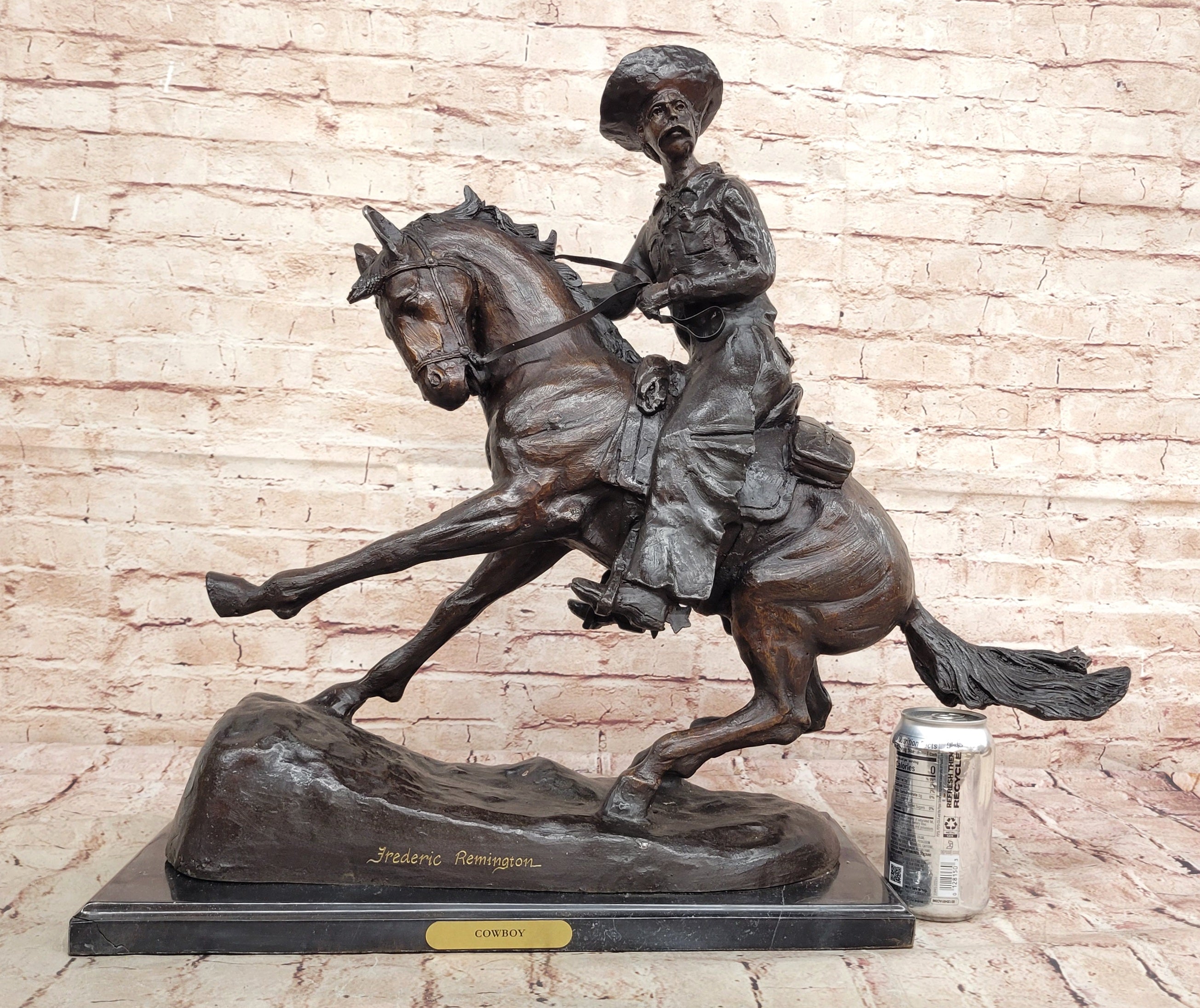 Fredrick Remington "Cowboy on Horse" Western Bronze Sculpture Figurine Figure