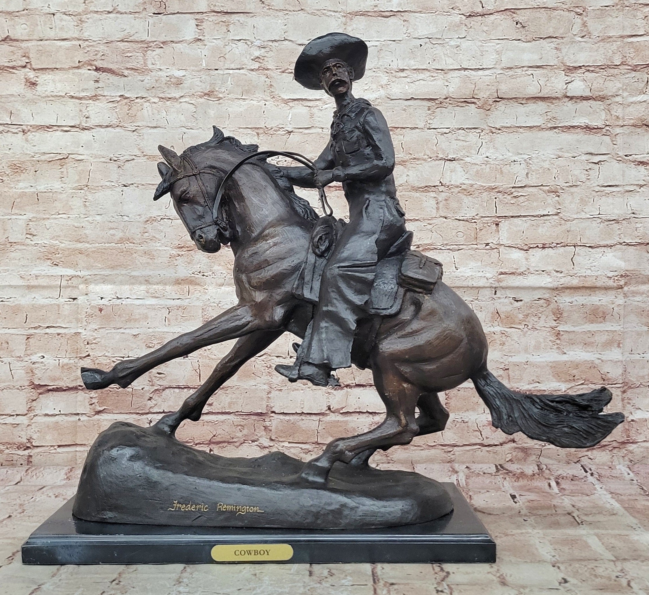 Fredrick Remington "Cowboy on Horse" Western Bronze Sculpture Figurine Figure