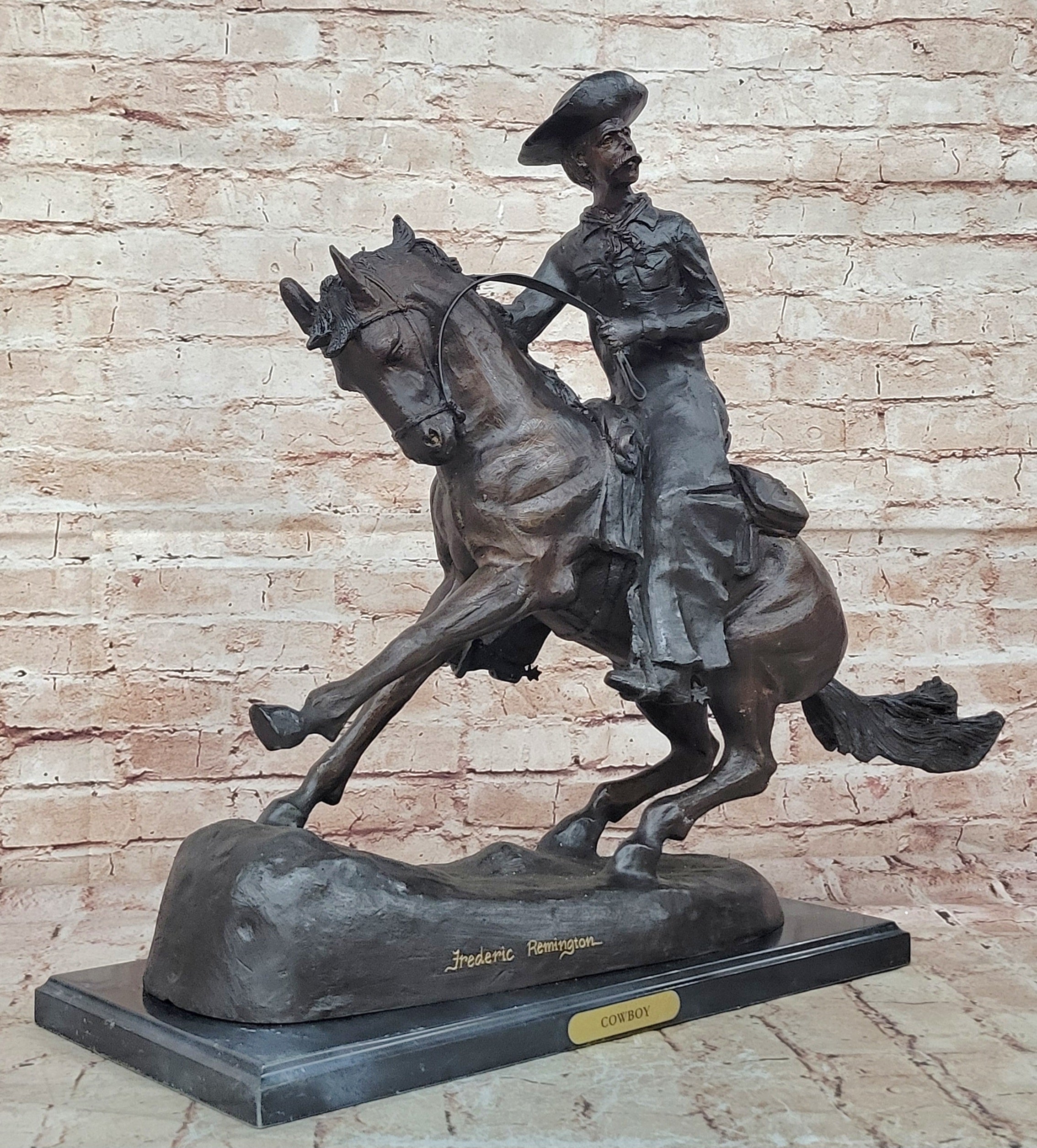 Fredrick Remington "Cowboy on Horse" Western Bronze Sculpture Figurine Figure