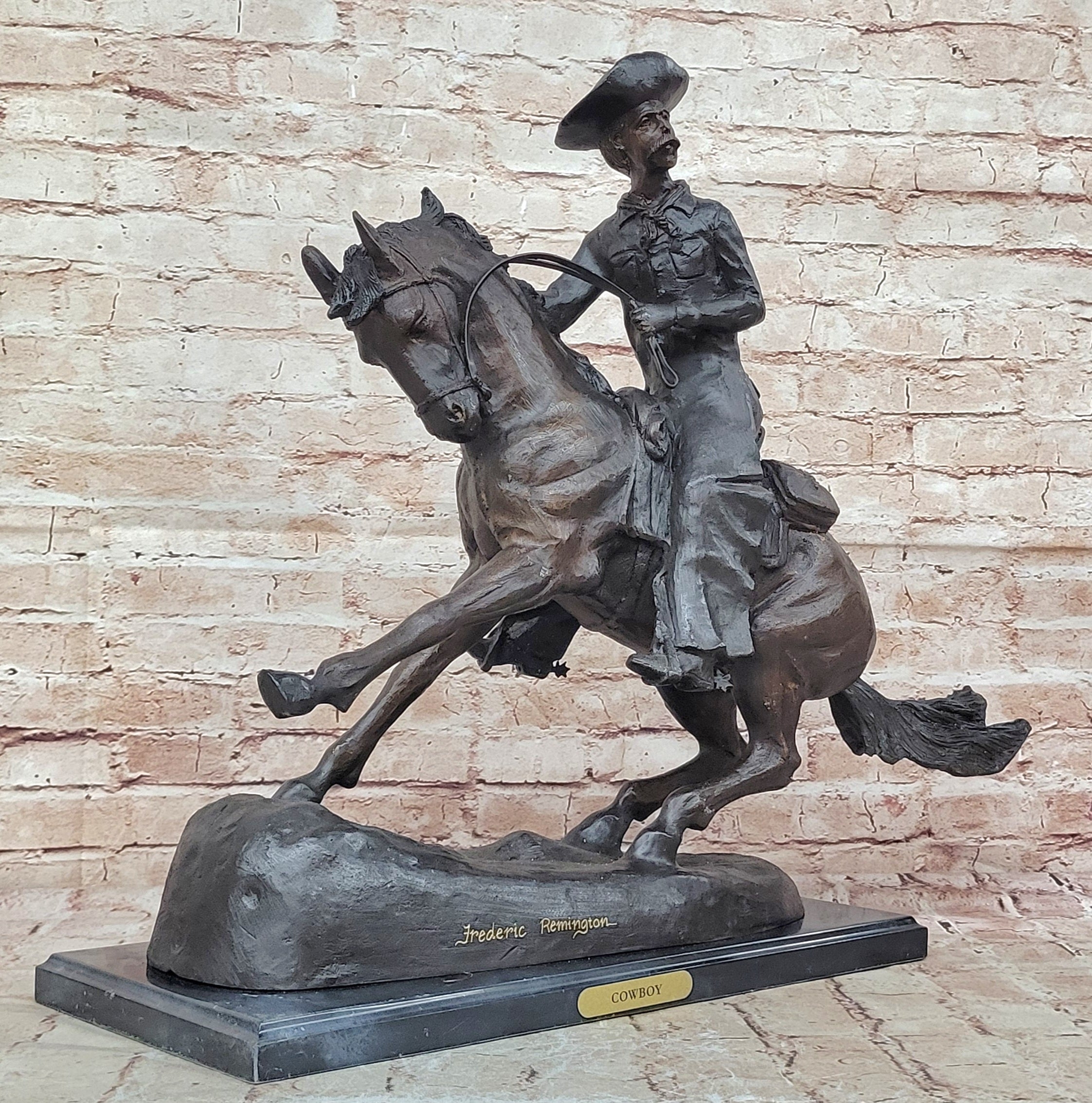Fredrick Remington "Cowboy on Horse" Western Bronze Sculpture Figurine Figure