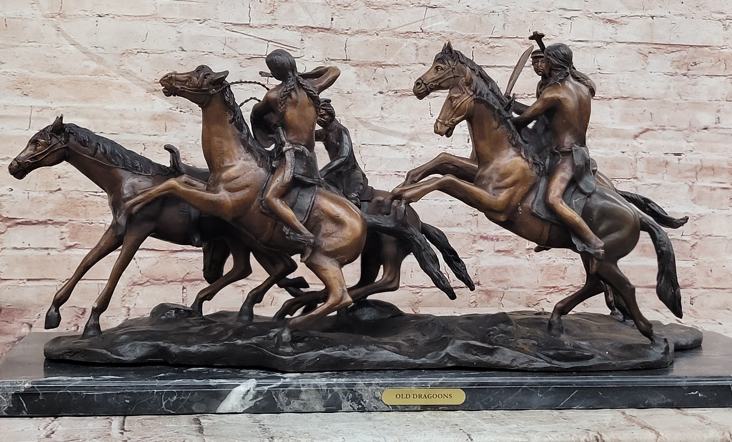 Remington Bronze Sculpture West Western Indian Horse Hot Cast Massive Figurine