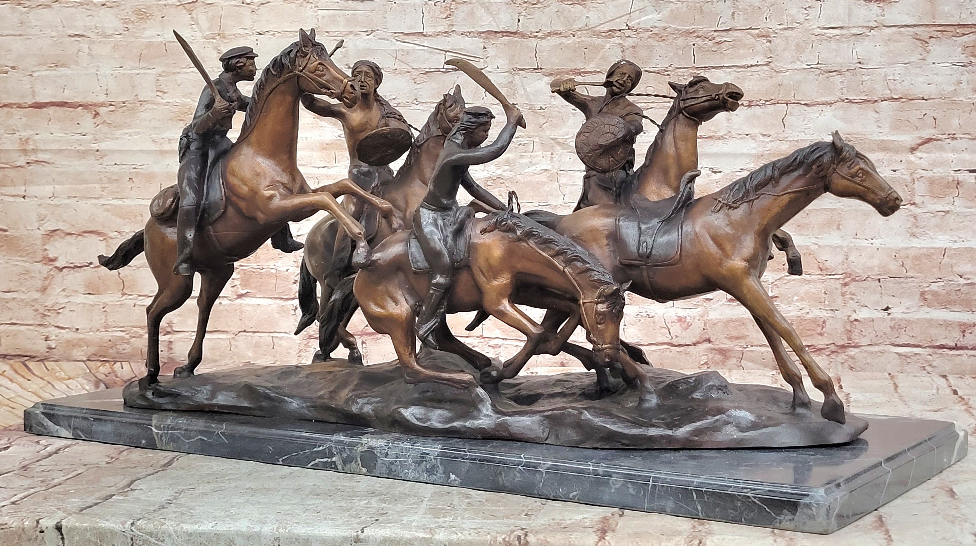 Remington Bronze Sculpture West Western Indian Horse Hot Cast Massive Figurine
