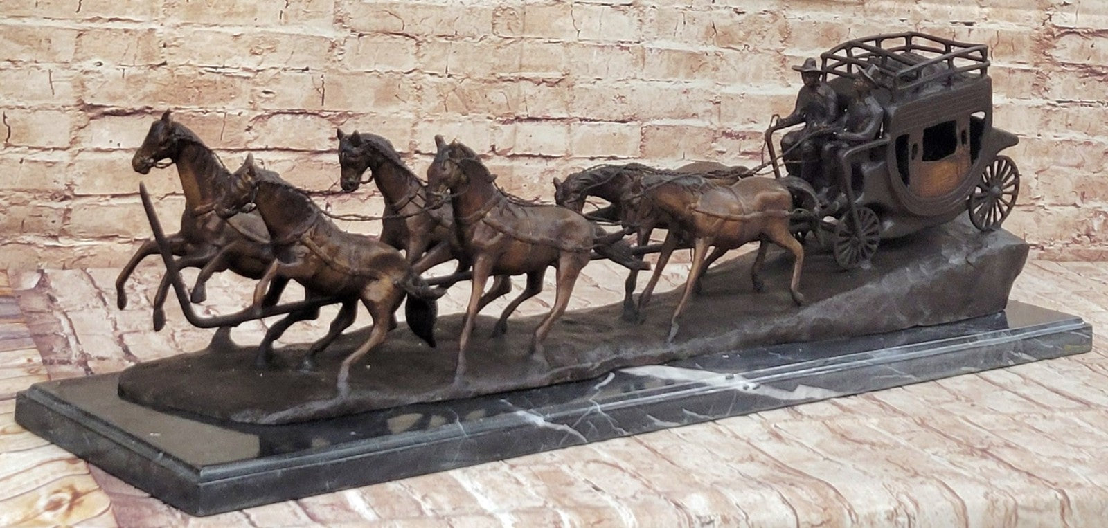 80 LBS HOT CAST ADVENTURE ACTION HORSES BRONZE STATUE STAGE COACH OLD WEST SALE
