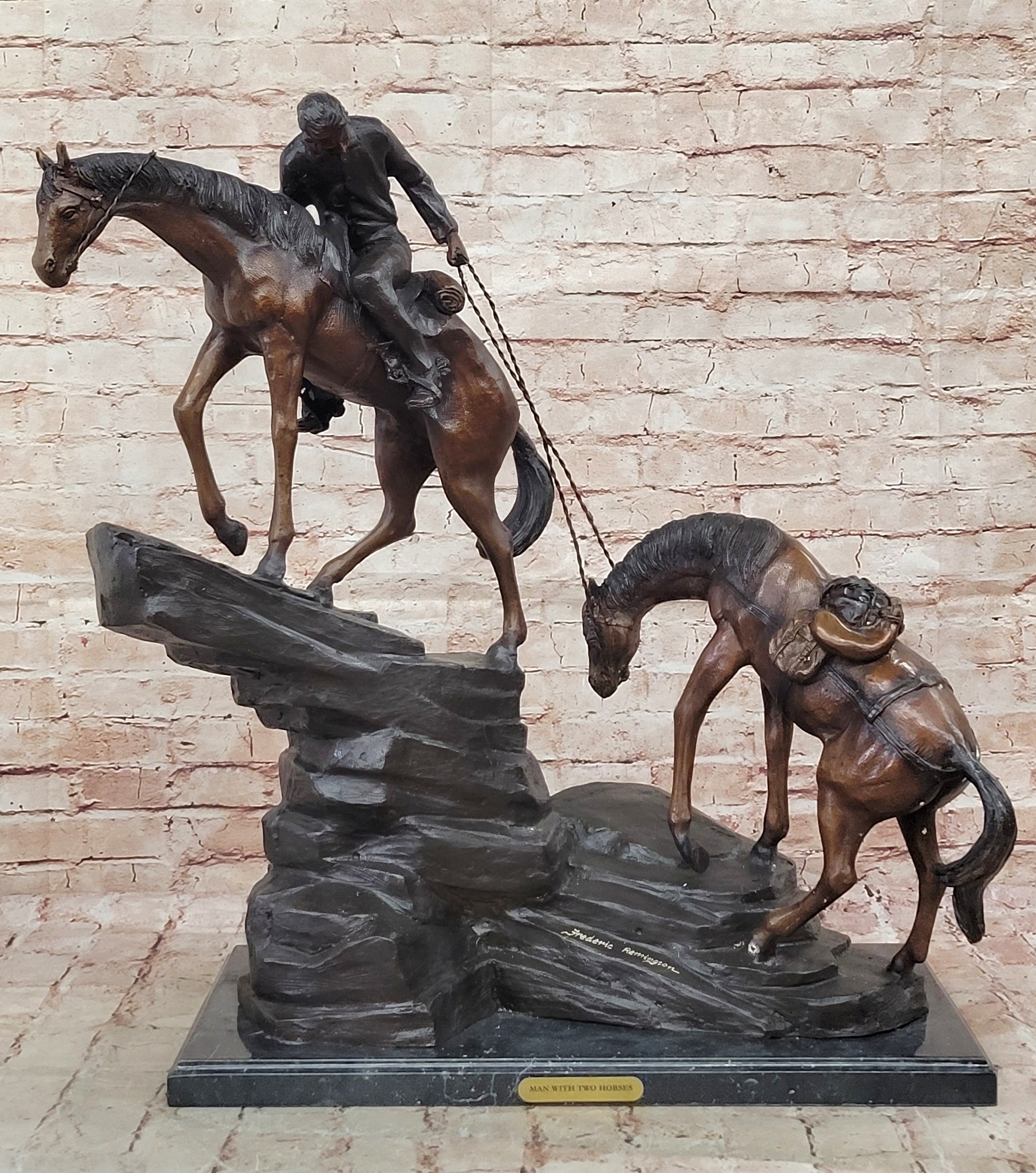 Fredrick Remington Bronze "Up the Hill" sculpture Marble Base High Details Lost Wax