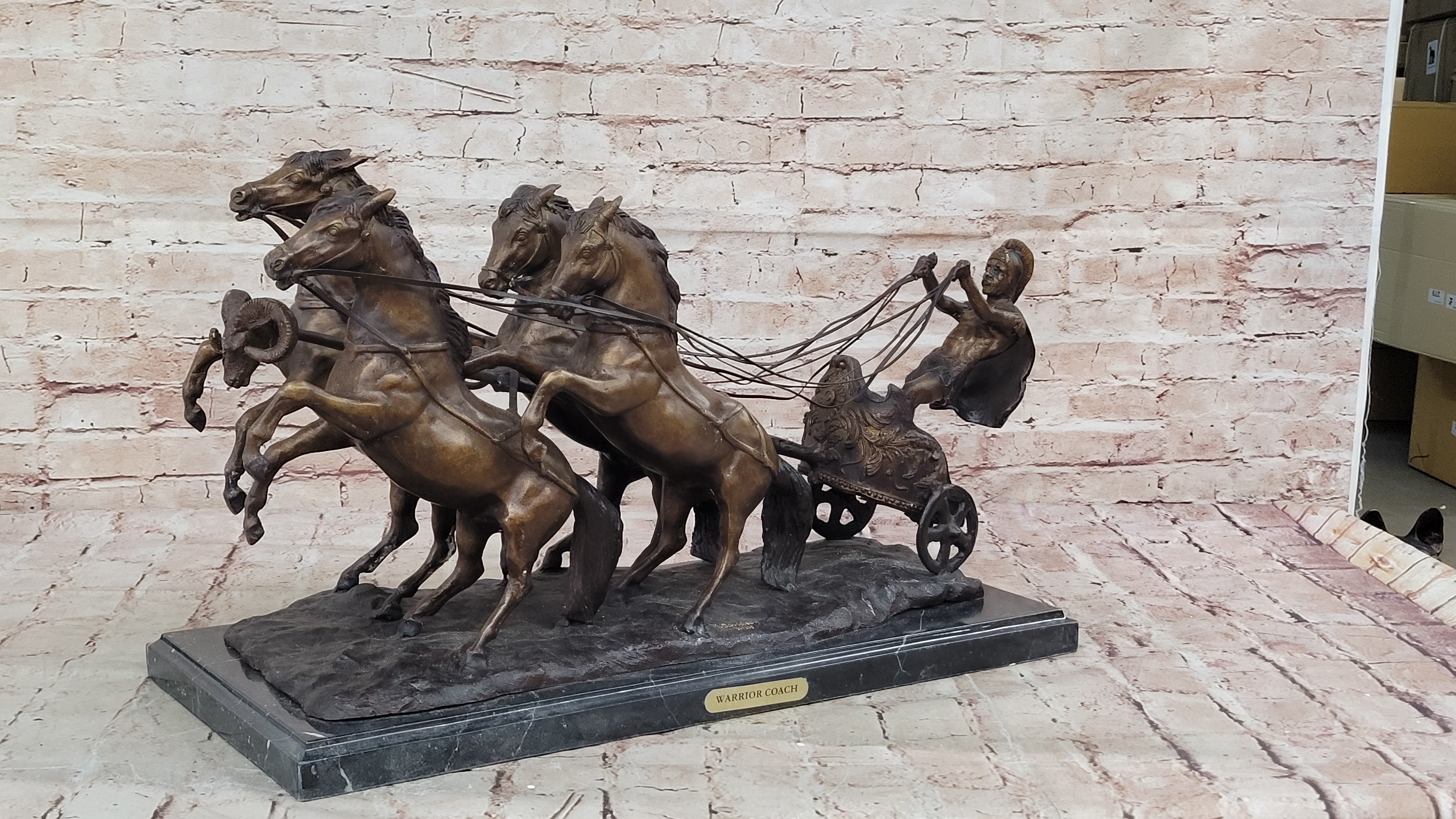 Real Bronze Sculpture Collector Edition Roman Chariot Collectible Statue Decor