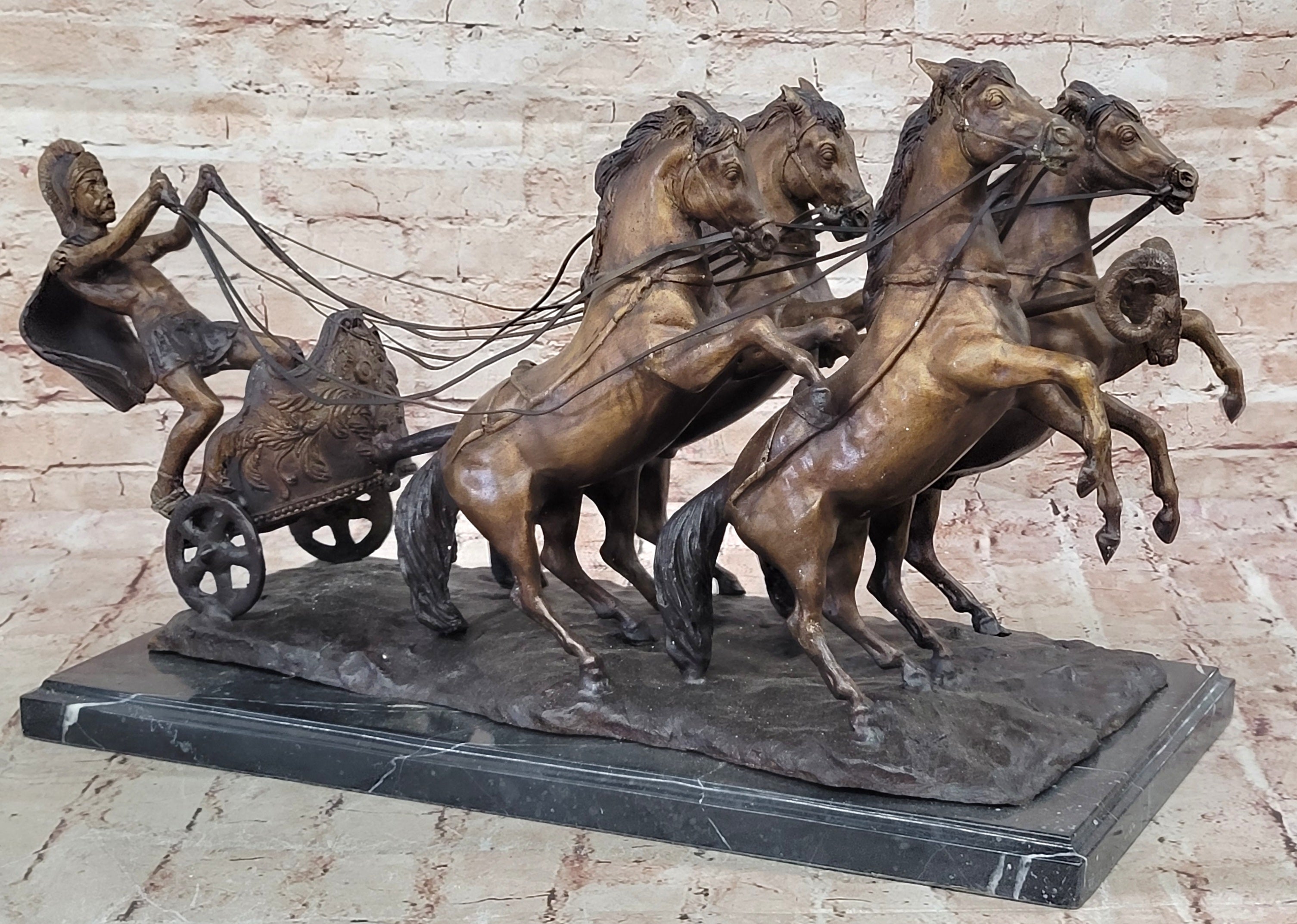 Real Bronze Sculpture Collector Edition Roman Chariot Collectible Statue Decor