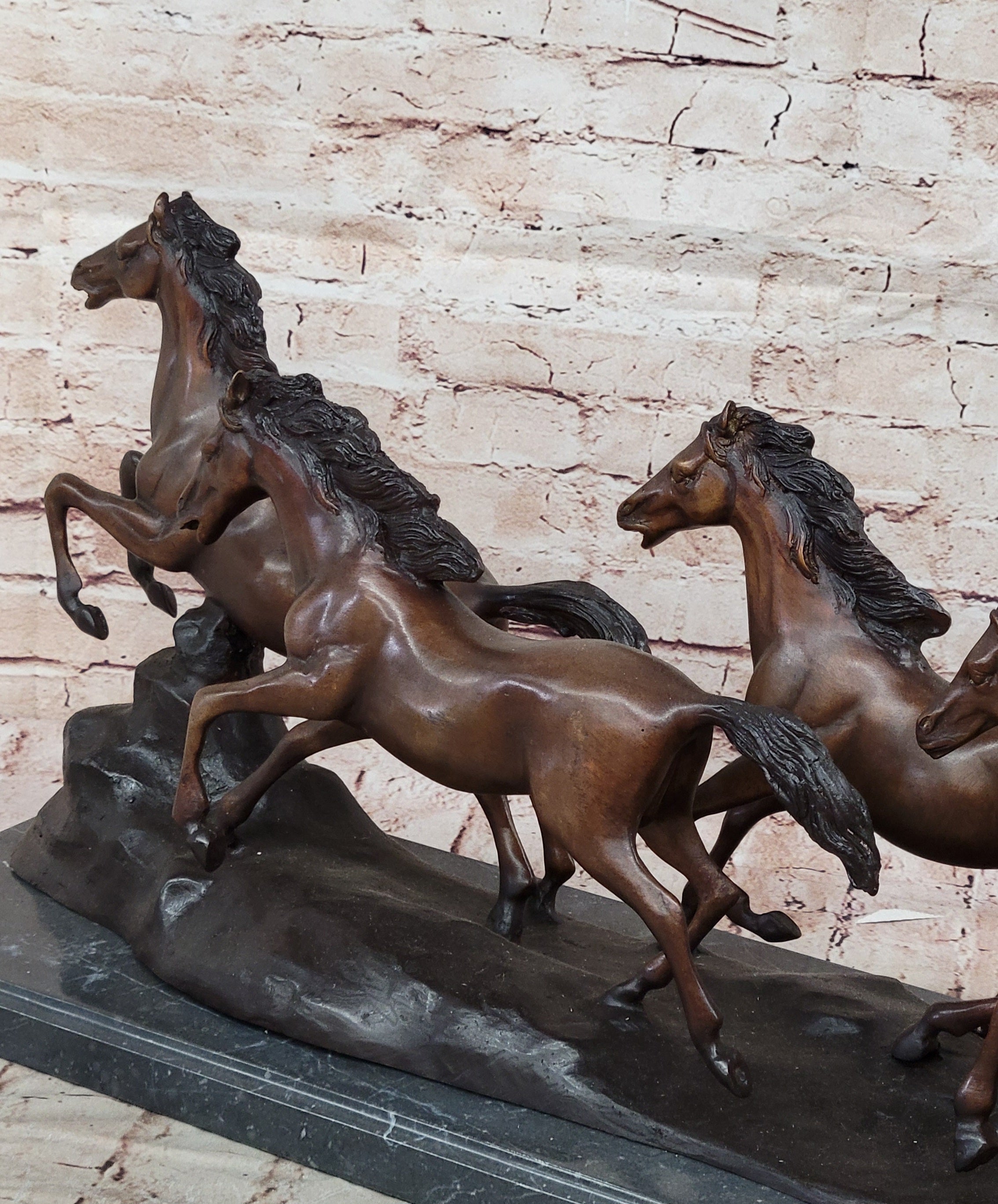 73 LBS Extra Large Remington Wild Horses Bronze Sculpture – Majestic Mustangs in Motion