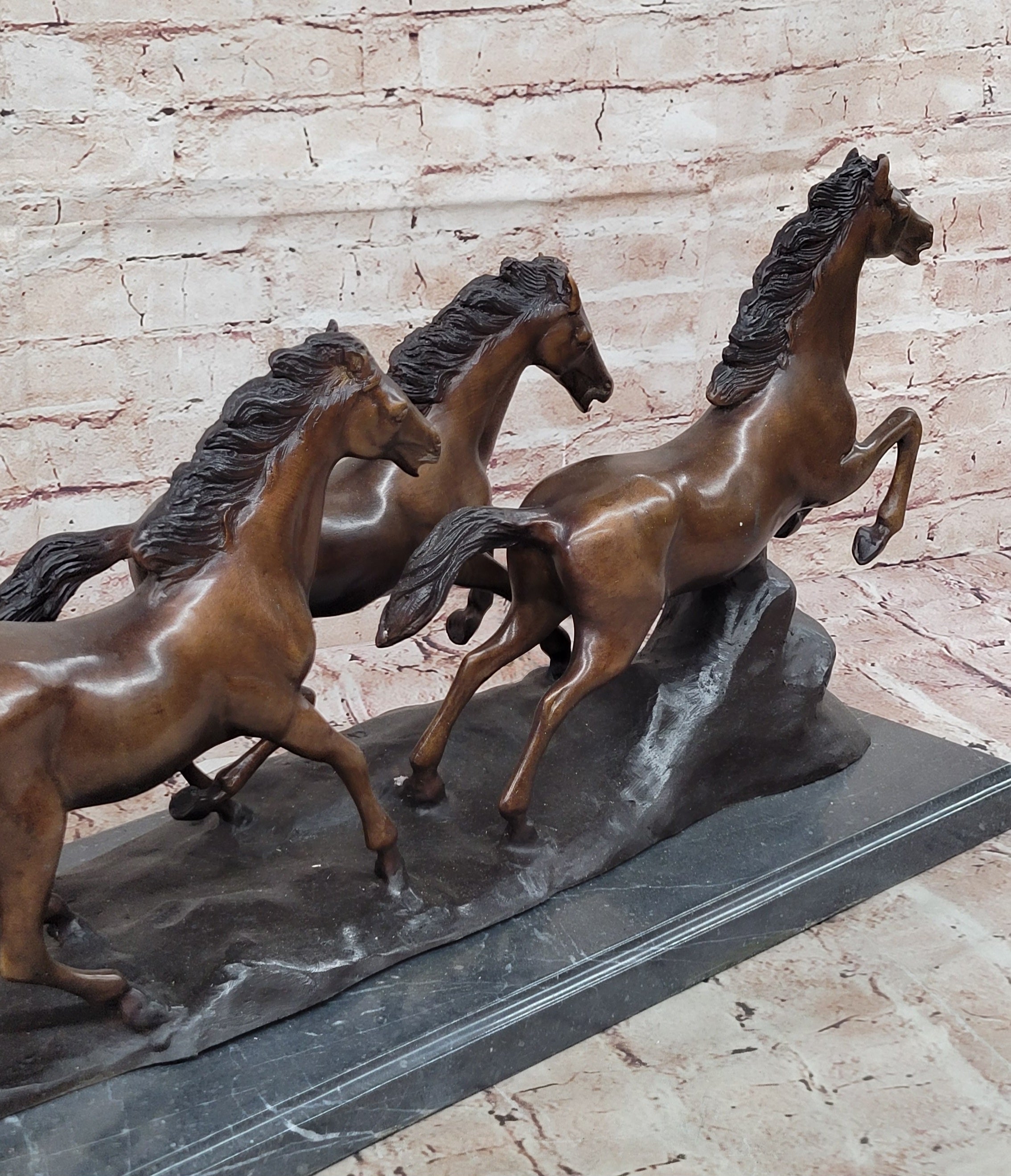 73 LBS Extra Large Remington Wild Horses Bronze Sculpture – Majestic Mustangs in Motion