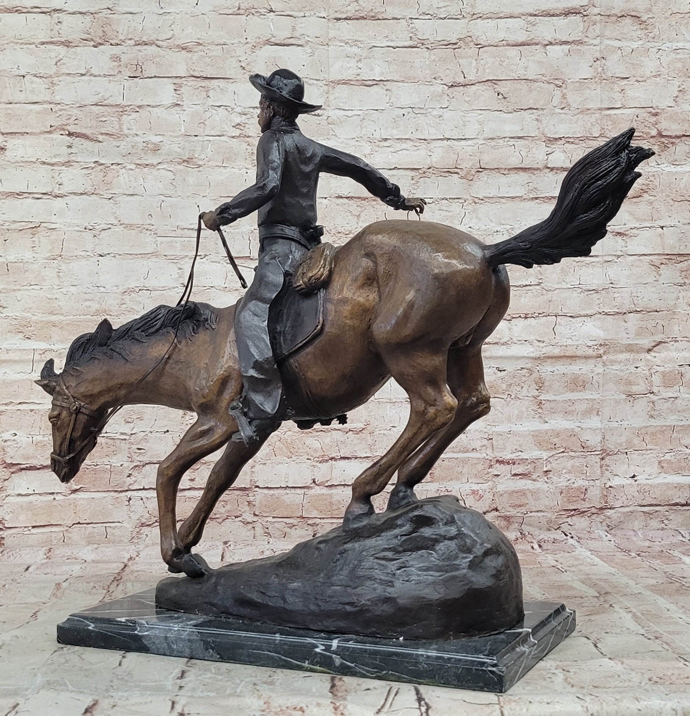 Remington Bronze Metal Arizona Cowboy Country Western Wild West Sculpture Statue
