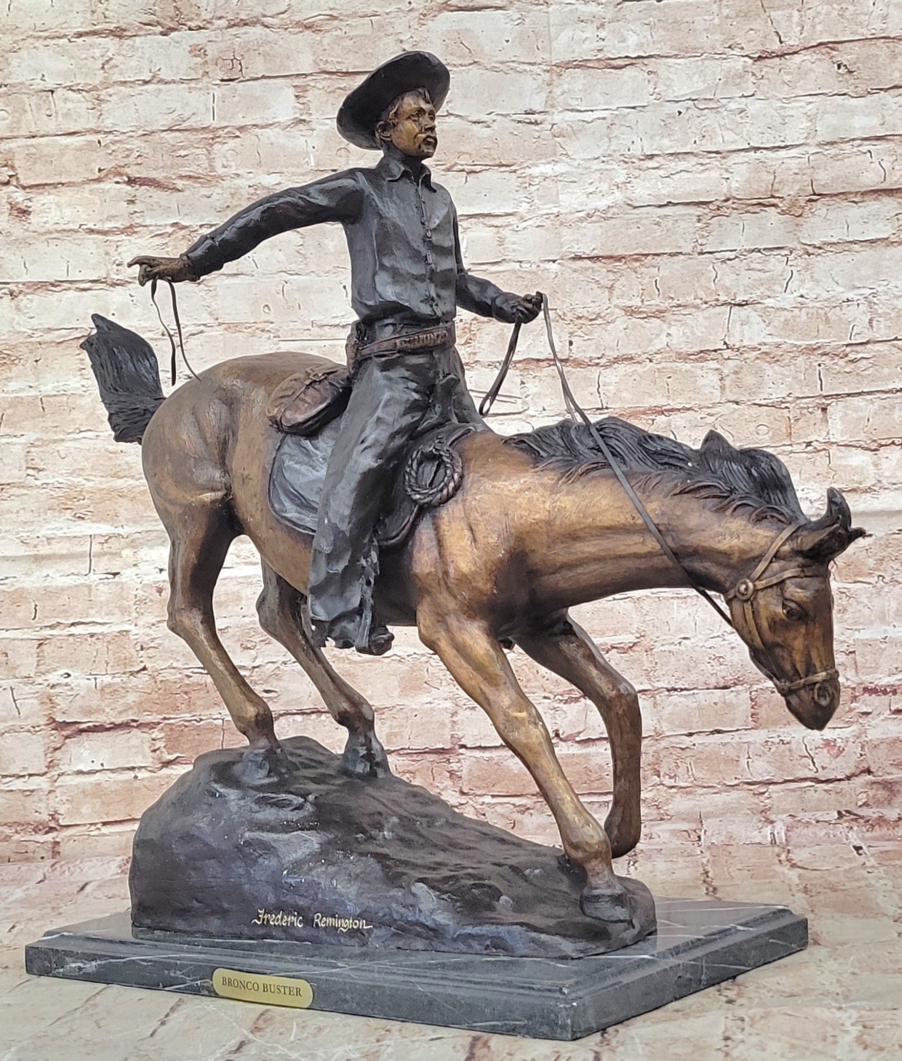 Remington Bronze Metal Arizona Cowboy Country Western Wild West Sculpture Statue