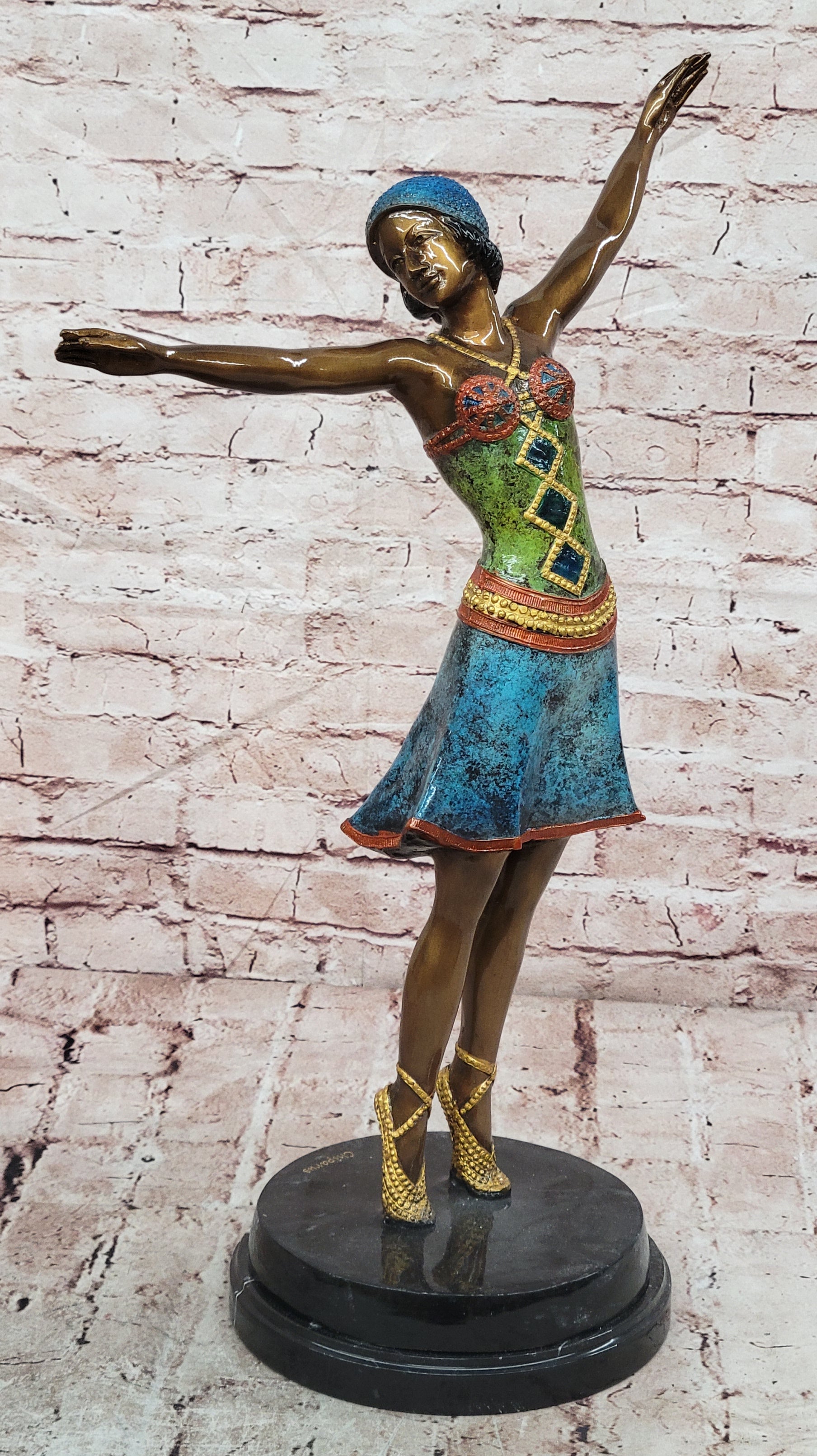 Signed D.H.Chiparus, Bronze Statue Decor Long Skirt Girl Bronze Sculpture Gift