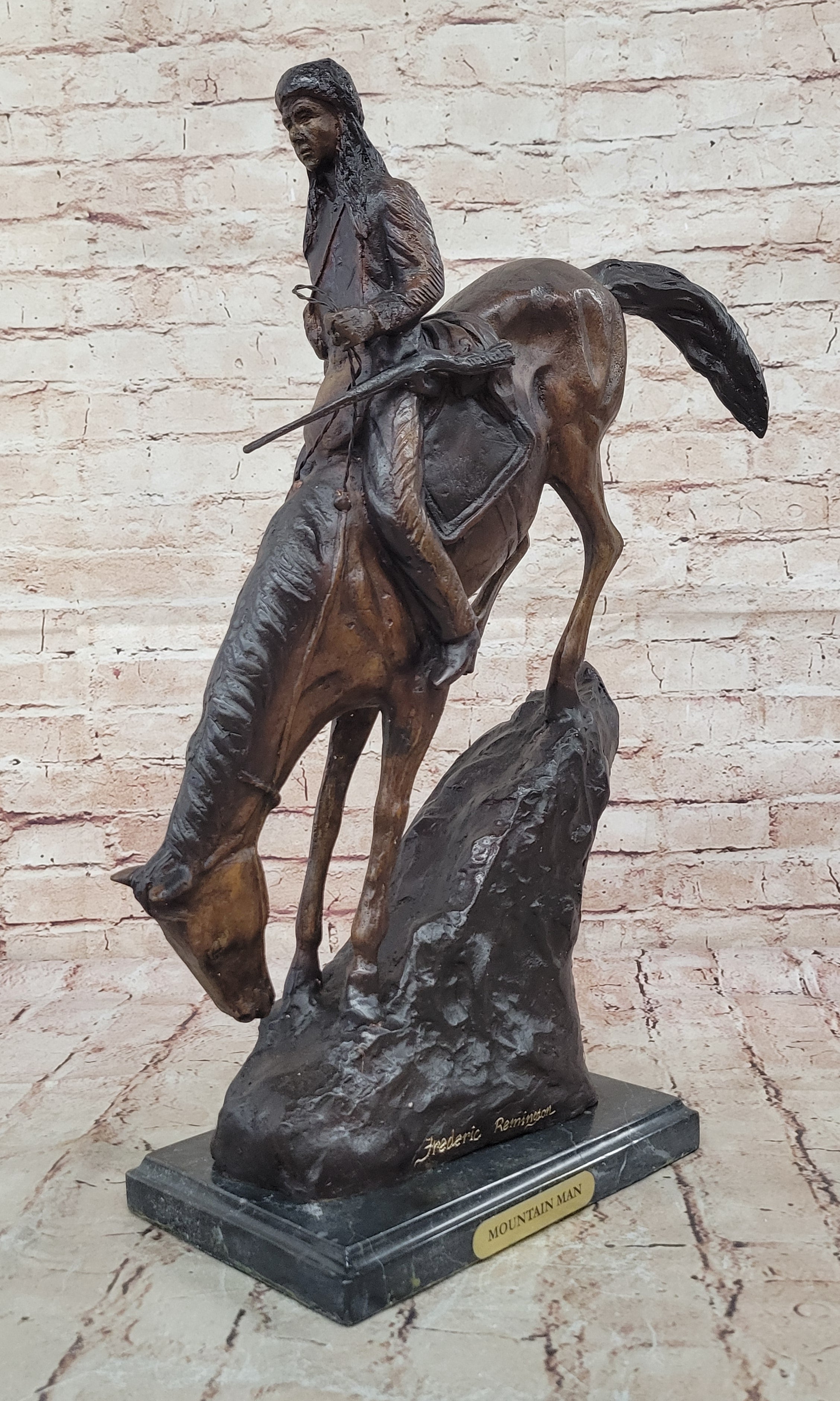 American Handmade Bronze Sculpture Mountain Man by F.Remington - Regular Size