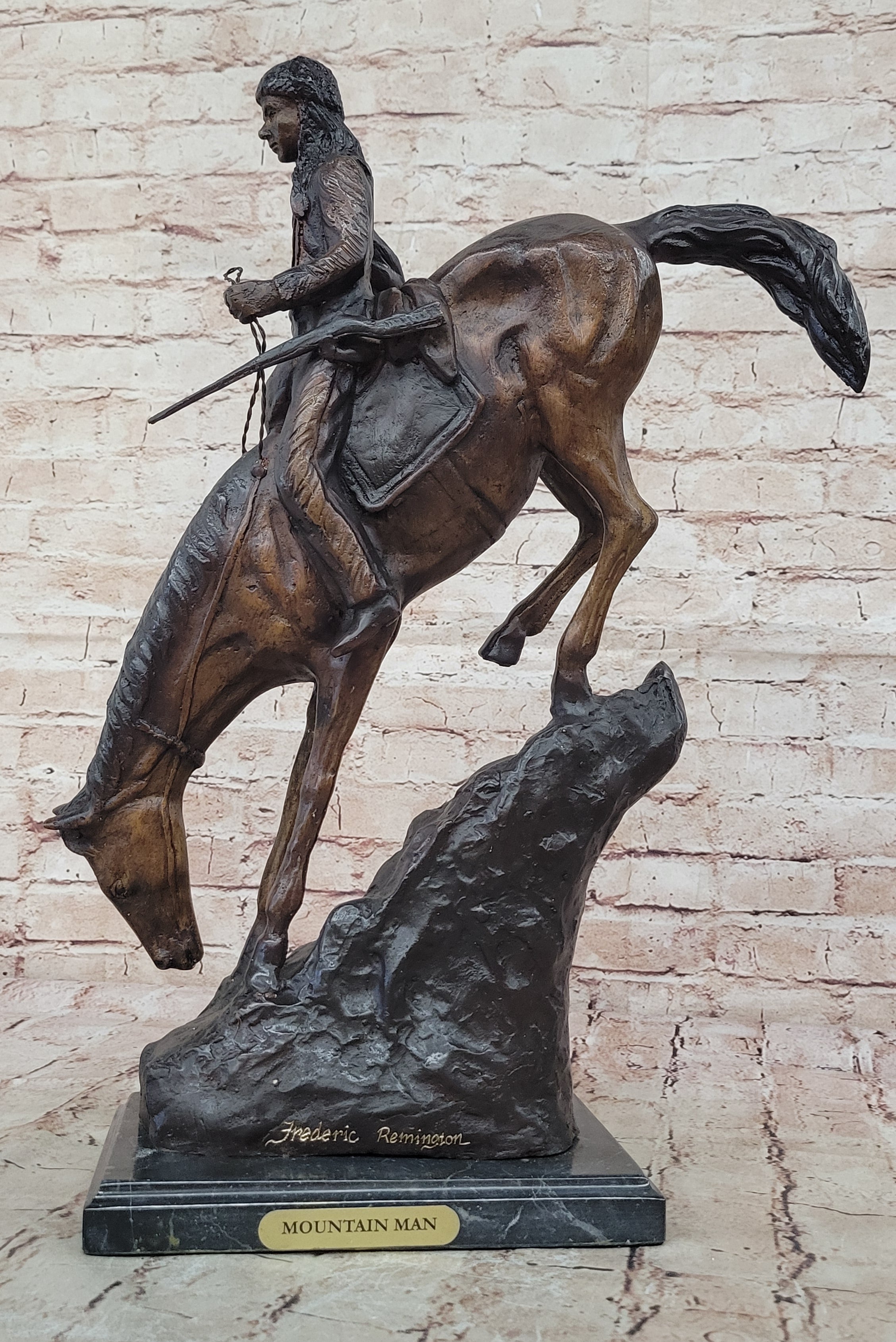 American Handmade Bronze Sculpture Mountain Man by F.Remington - Regular Size