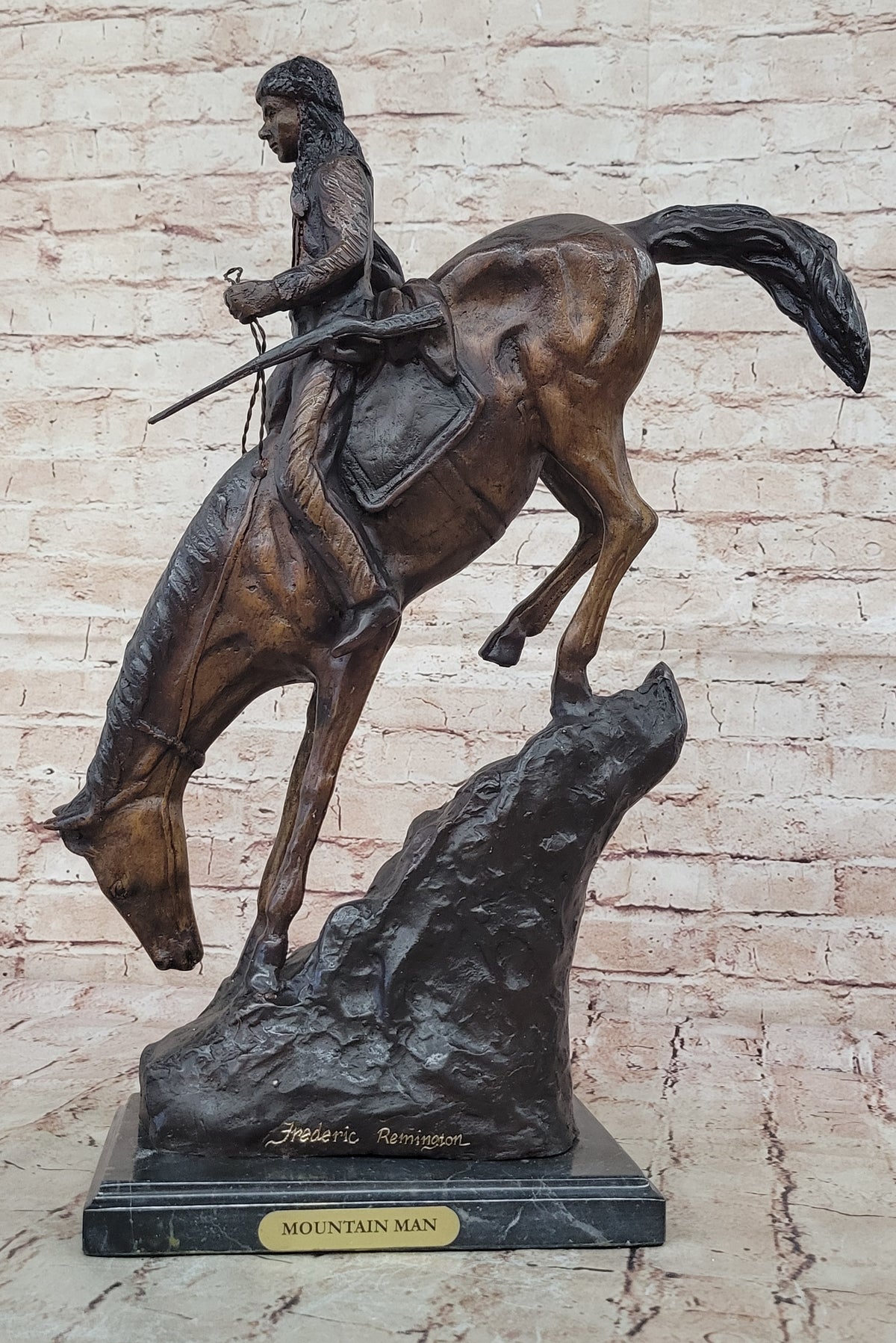 American Handmade Bronze Sculpture Mountain Man by F.Remington - Regular Size