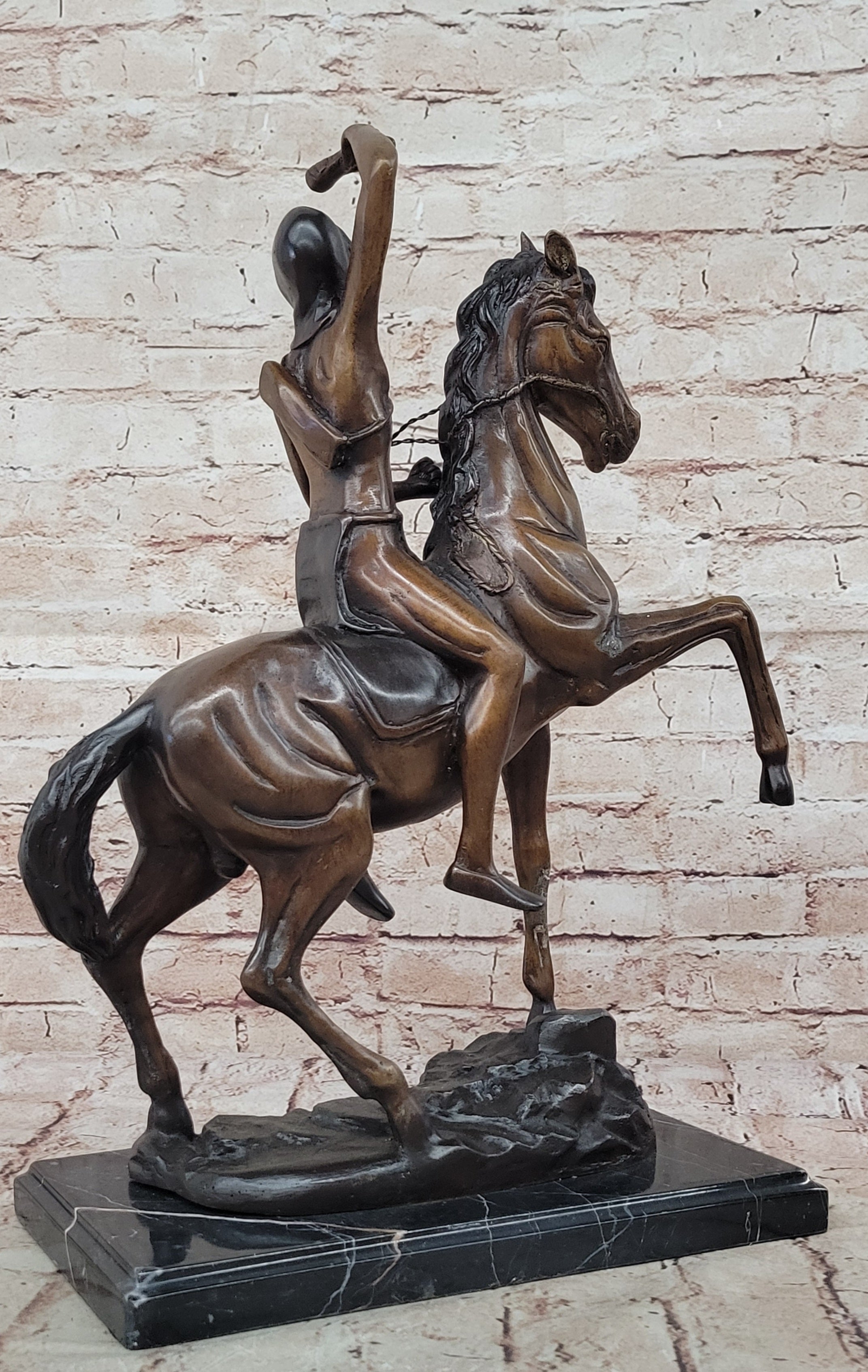 Handcrafted bronze sculpture SALE Horse On Man Tall 20" Scalp" "The Remington