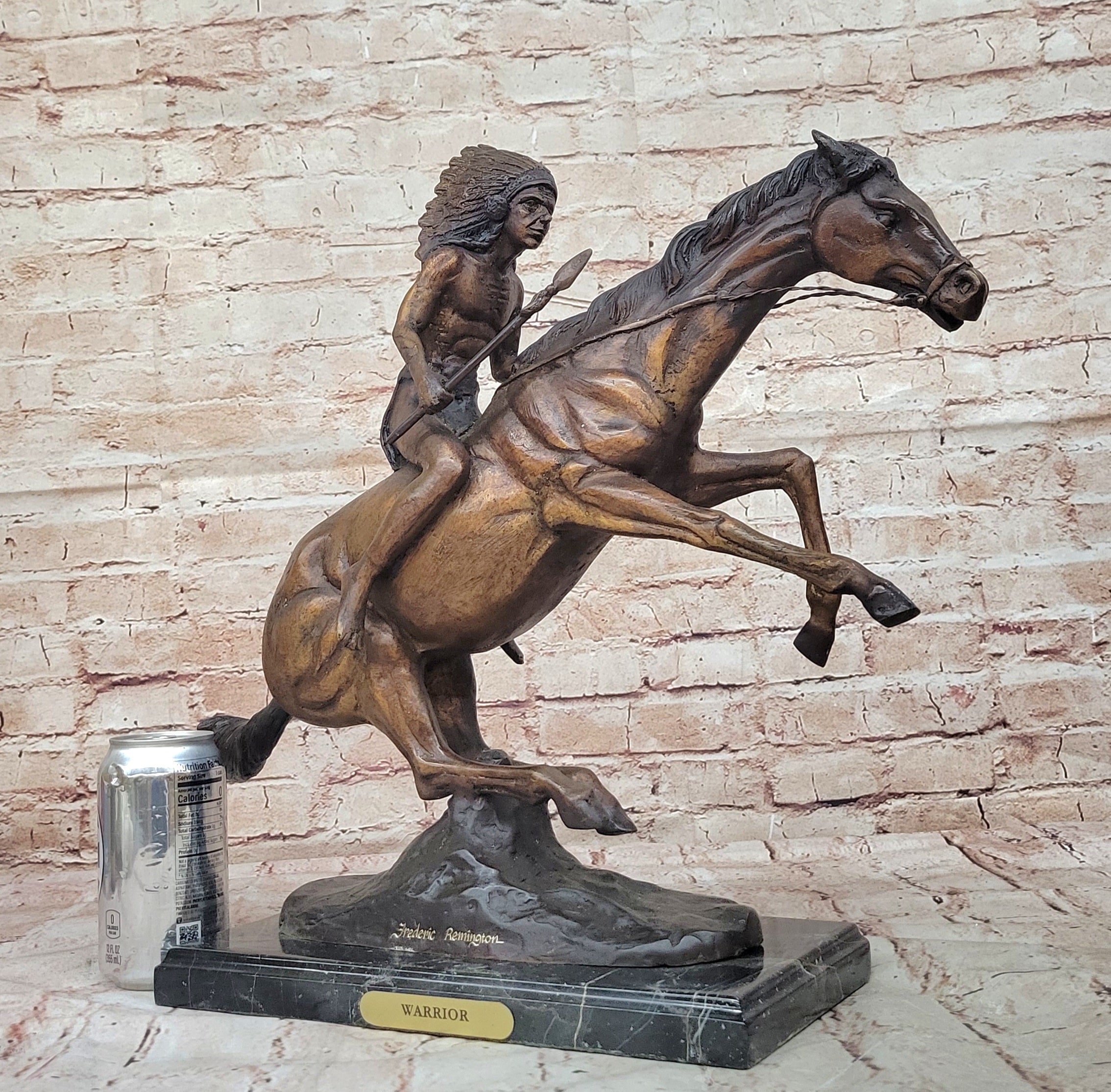 Warrior" Solid Bronze Collectible Sculpture by F. Remington Width 21" NEW STATUE