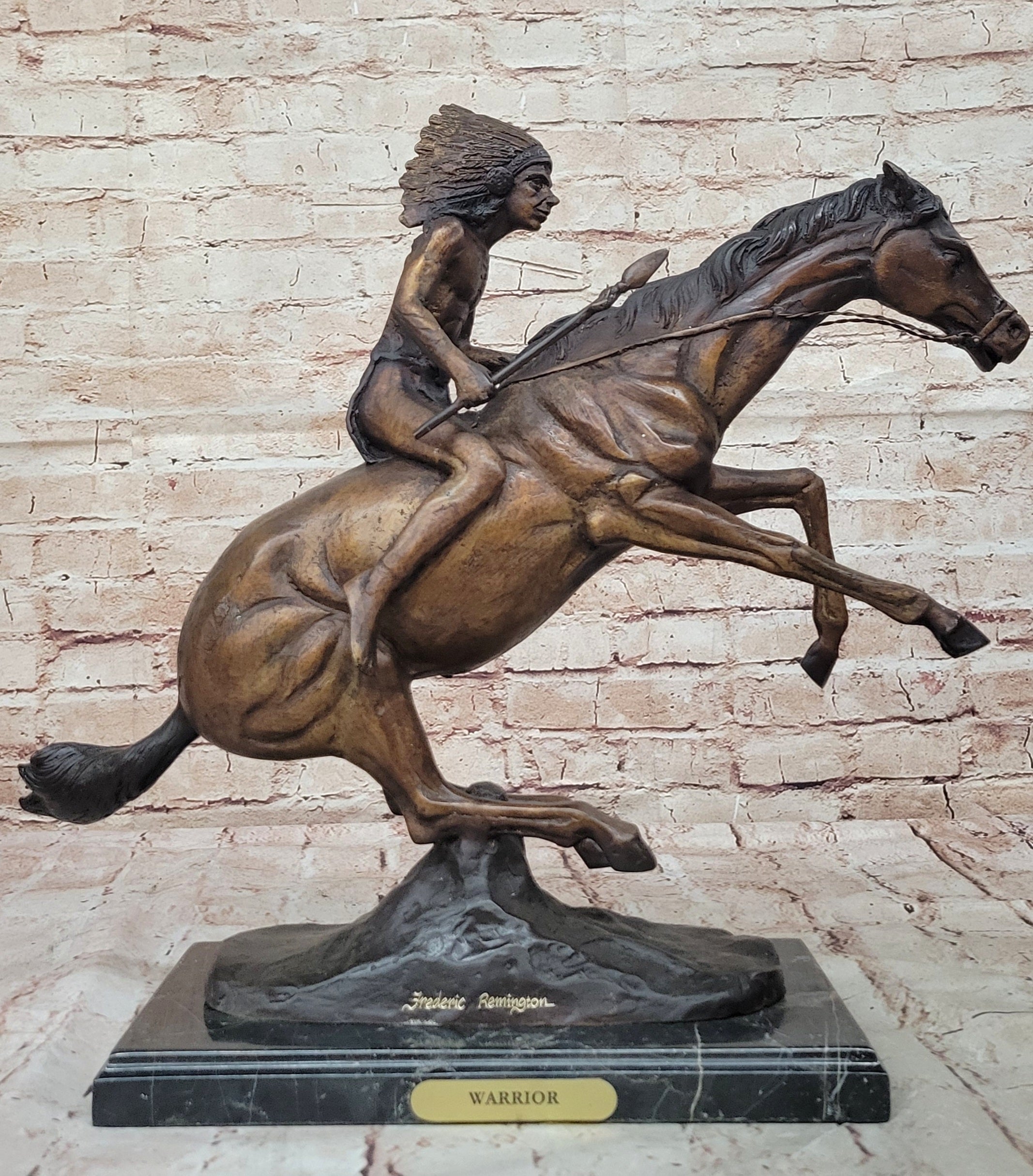 Warrior" Solid Bronze Collectible Sculpture by F. Remington Width 21" NEW STATUE