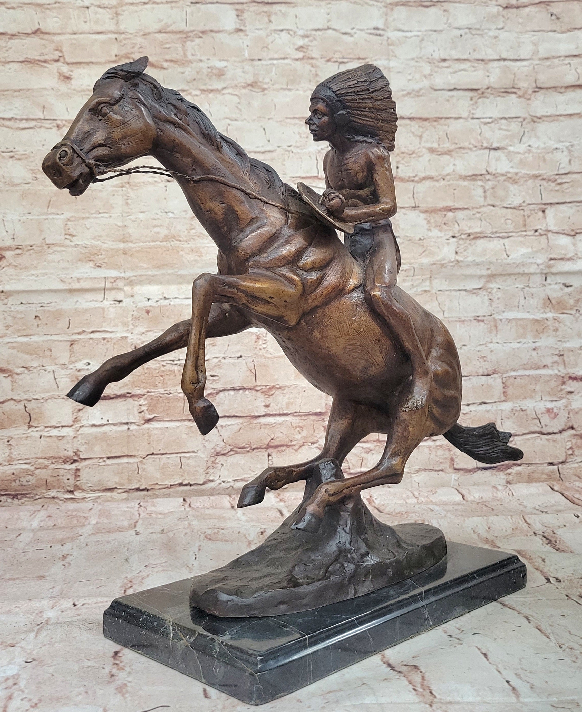 Warrior" Solid Bronze Collectible Sculpture by F. Remington Width 21" NEW STATUE