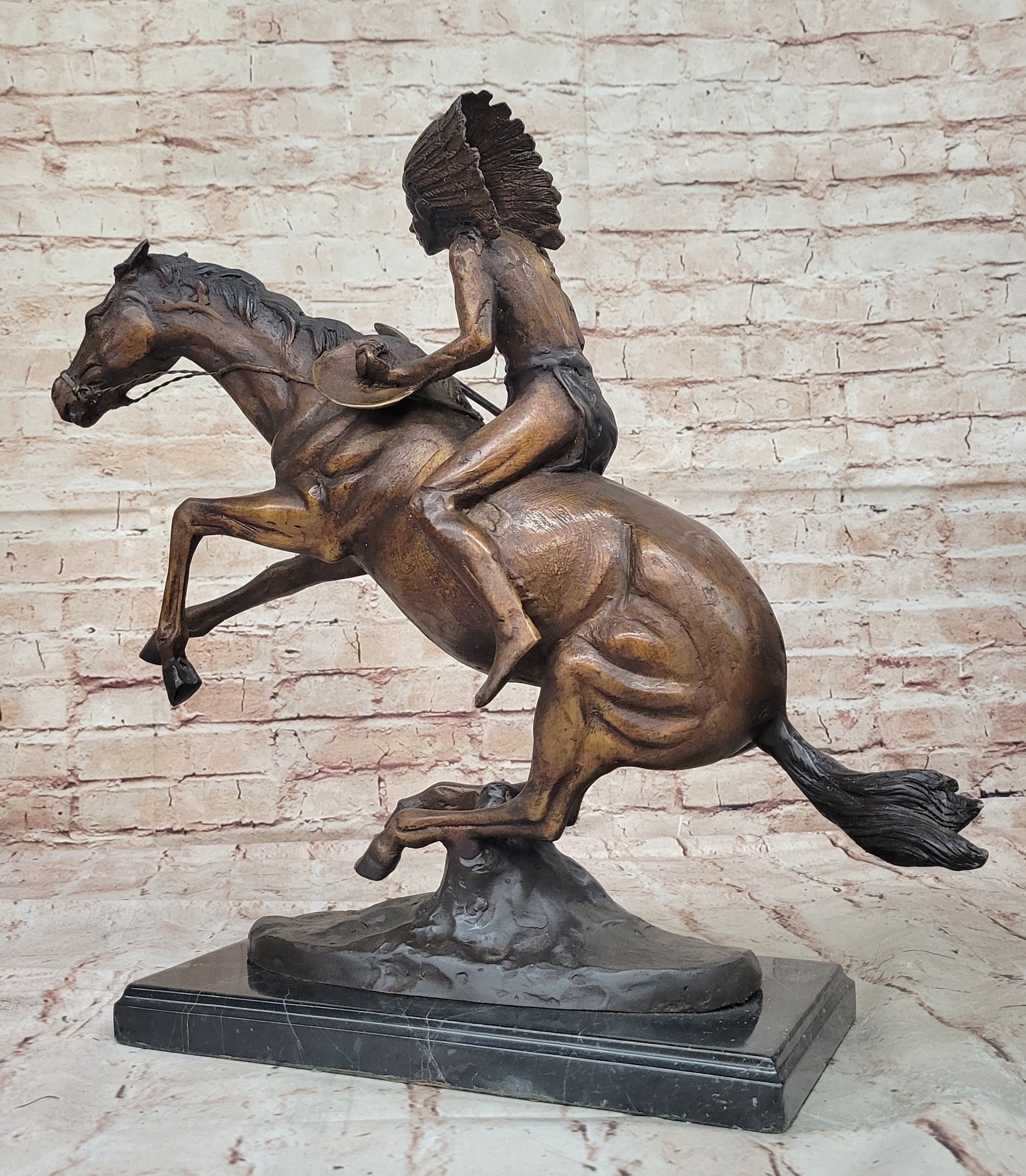 Warrior" Solid Bronze Collectible Sculpture by F. Remington Width 21" NEW STATUE