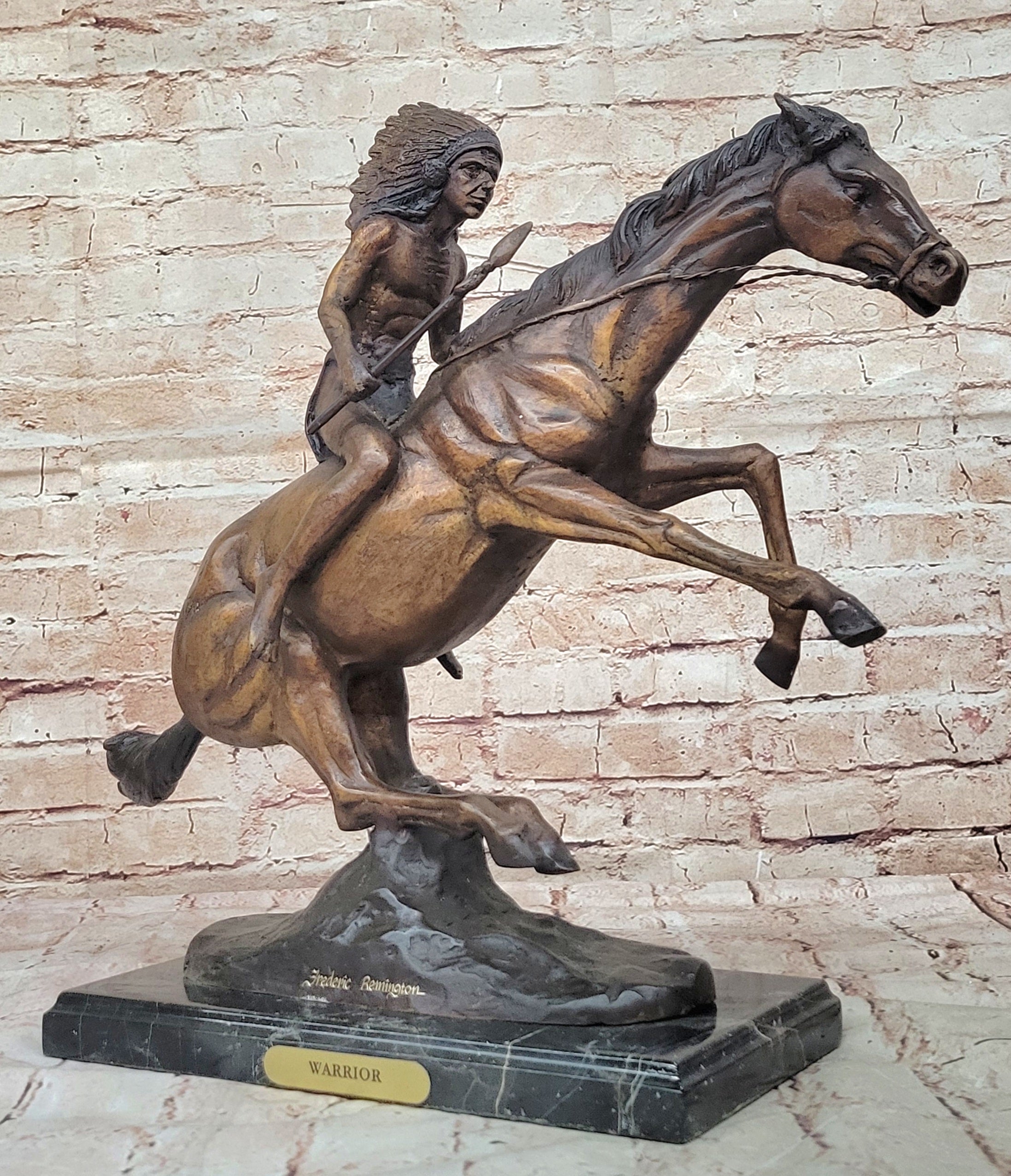 Warrior" Solid Bronze Collectible Sculpture by F. Remington Width 21" NEW STATUE