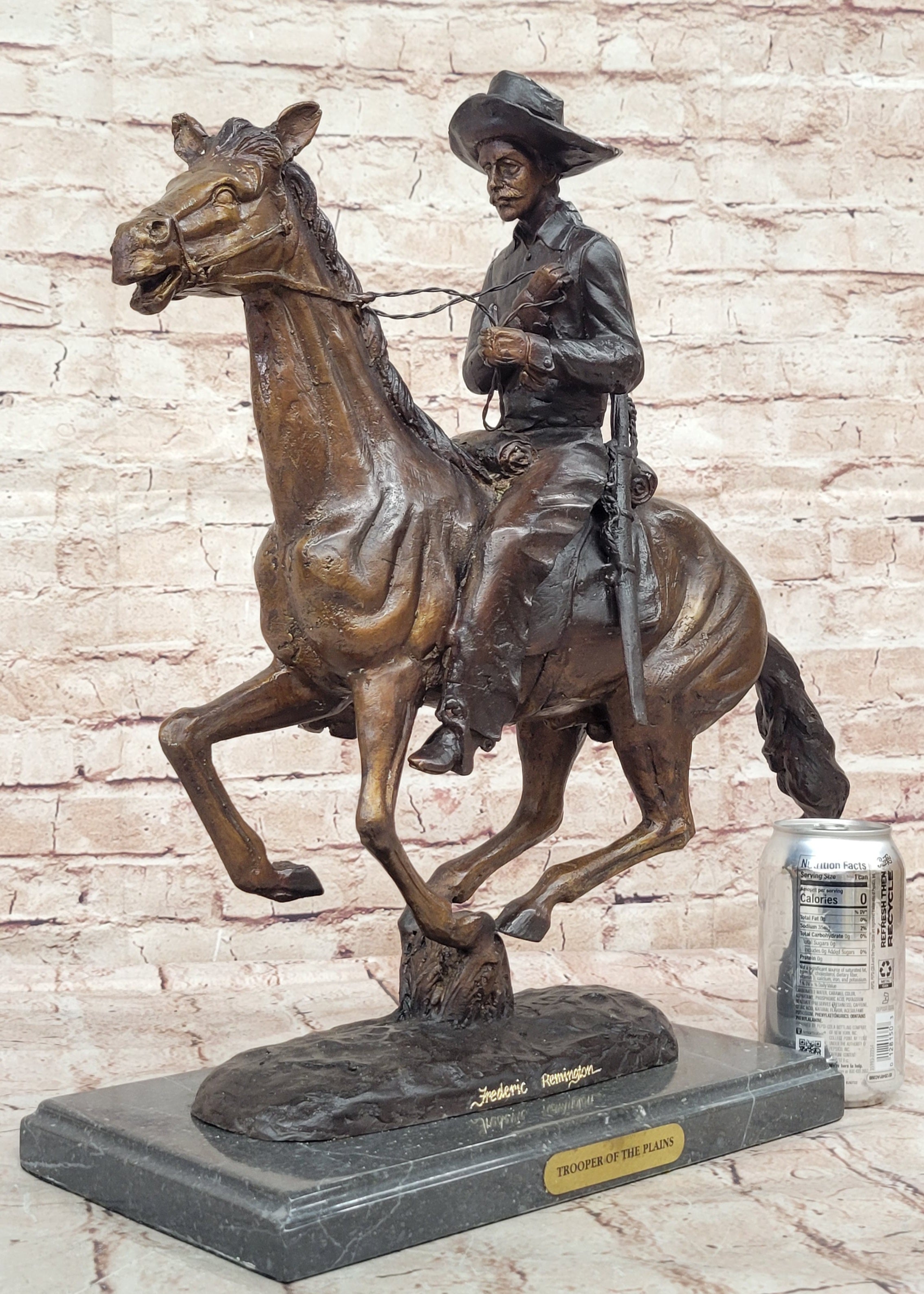 Cowboy On His Running Horse Handmade Bronze Statue Figure Gift Home Decor Art NR
