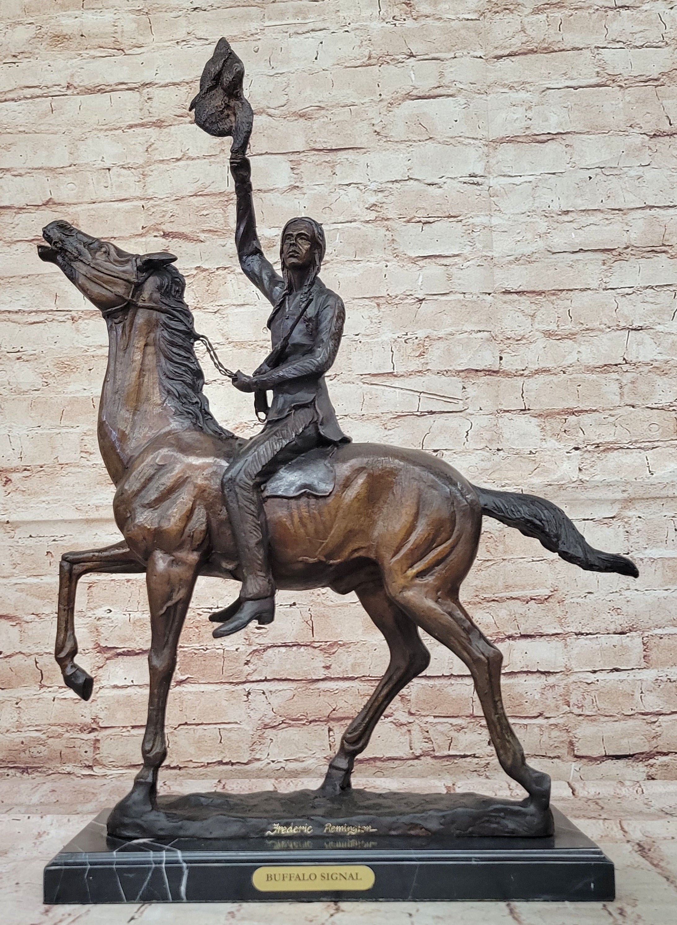 Rare Sculpture Buffalo Signal- By Frederic Remington- Reissue Lot 2650 Hand Made