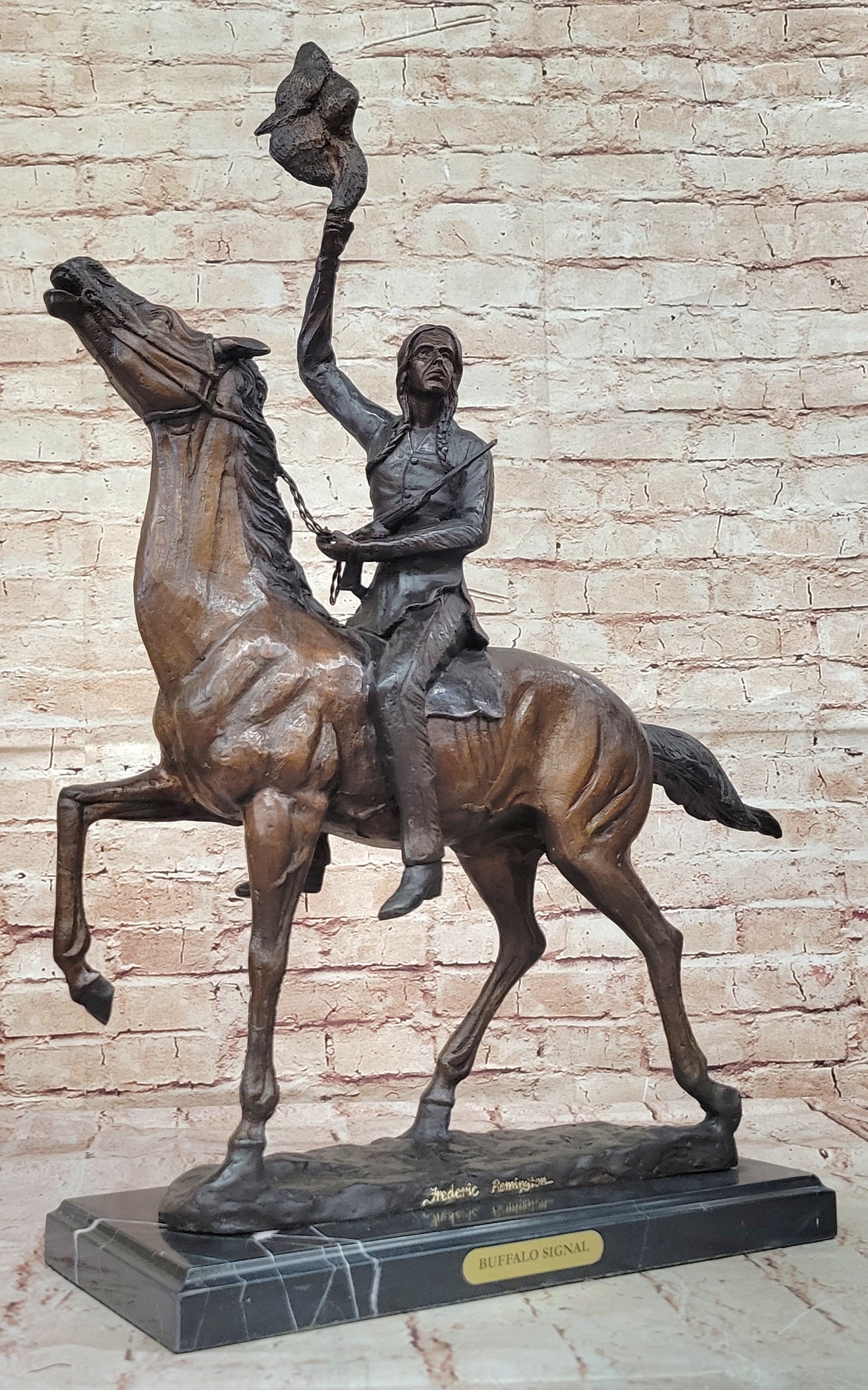 Rare Sculpture Buffalo Signal- By Frederic Remington- Reissue Lot 2650 Hand Made