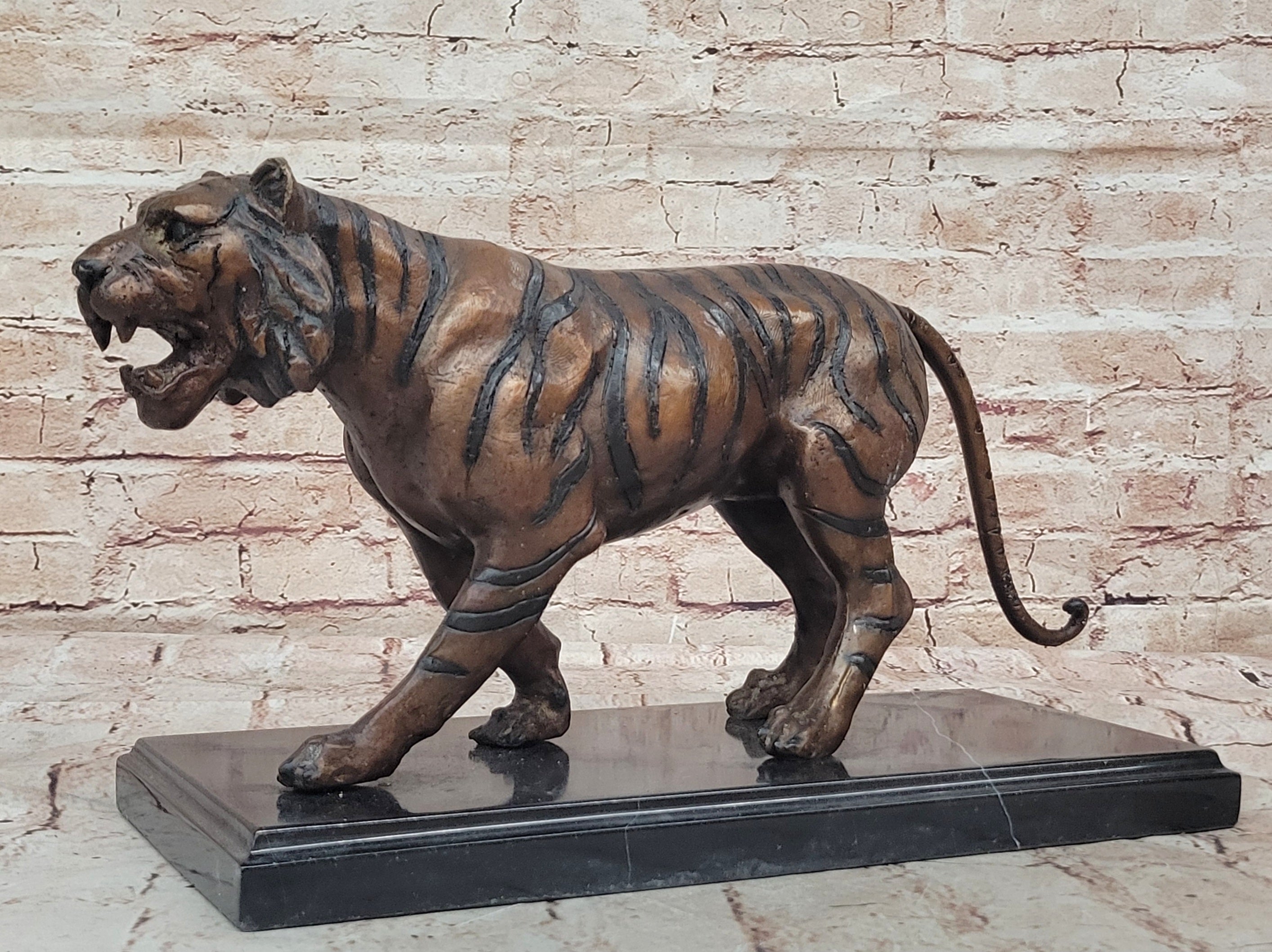 Handcrafted Detailed Indian Tiger Bronze Sculpture Figurine Figure Home Decor