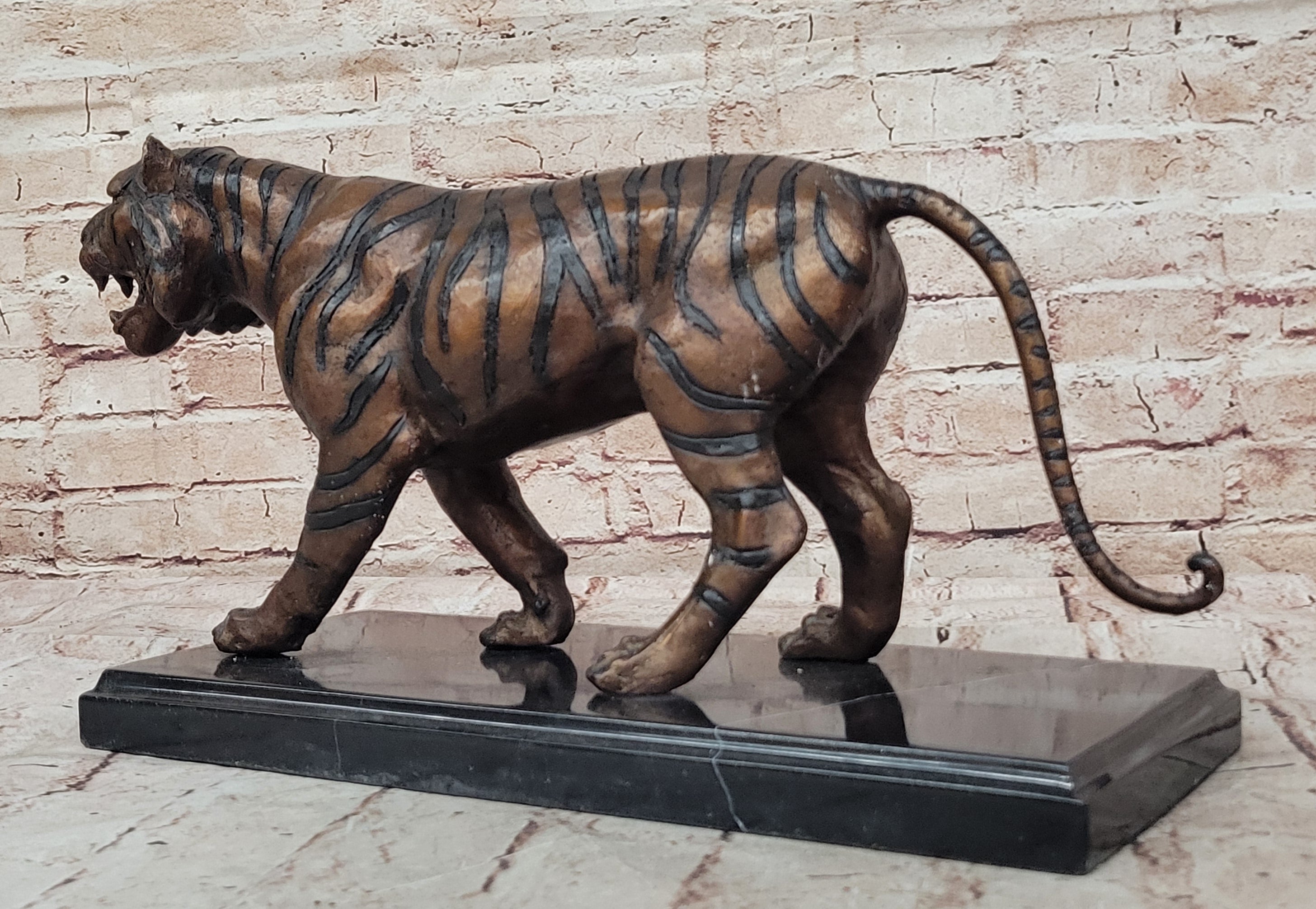 Handcrafted Detailed Indian Tiger Bronze Sculpture Figurine Figure Home Decor