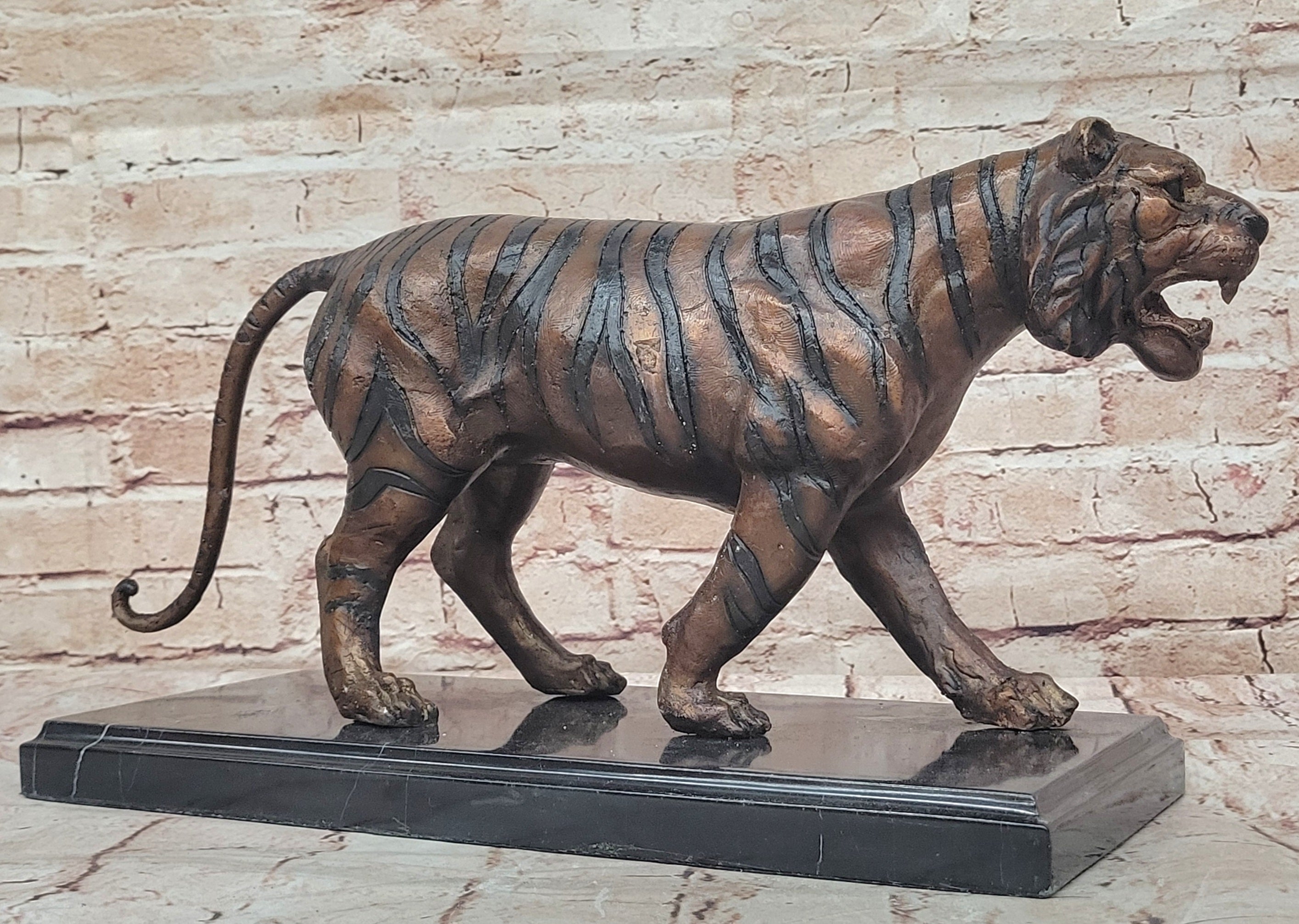 Handcrafted Detailed Indian Tiger Bronze Sculpture Figurine Figure Home Decor
