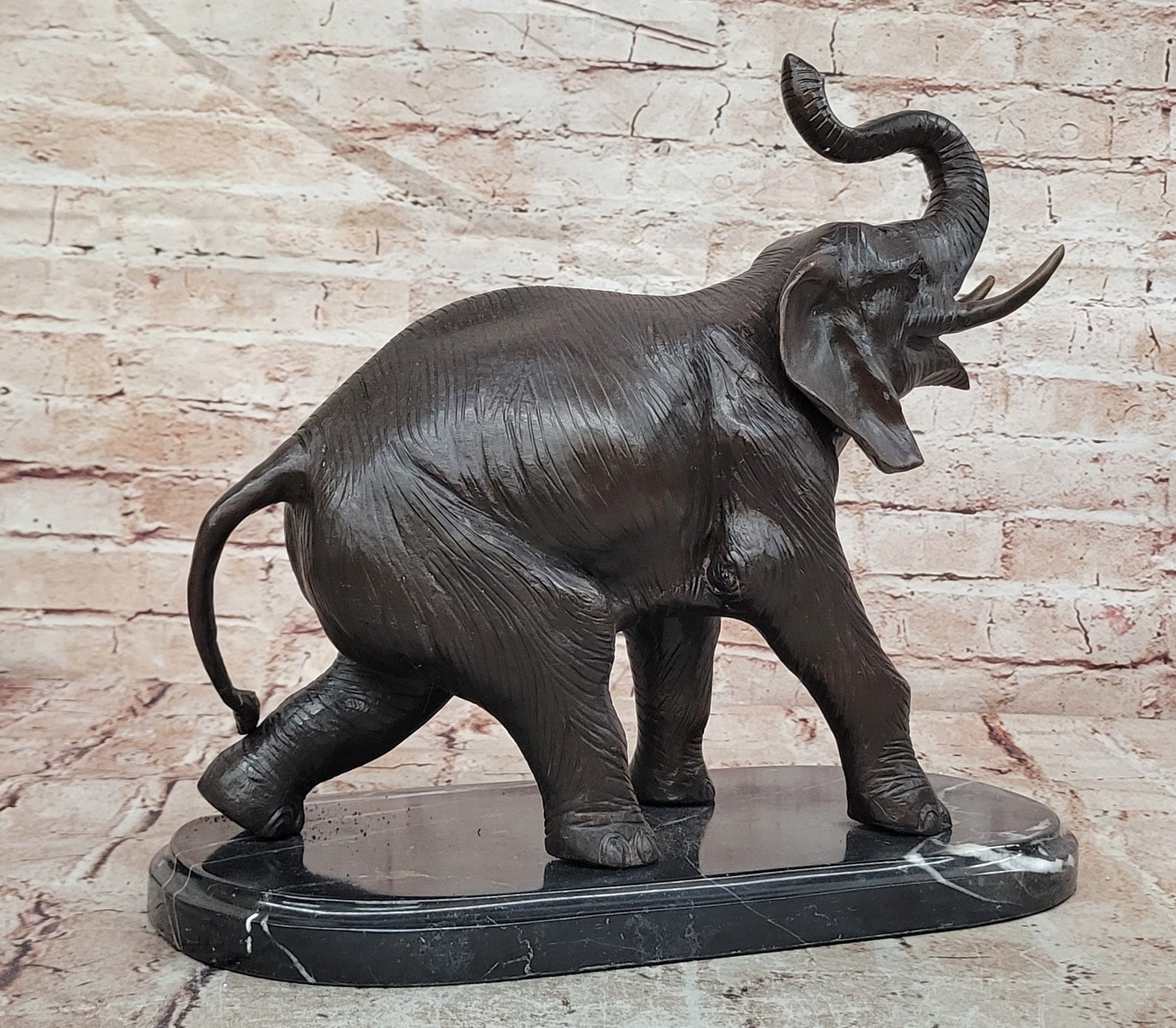 Art Deco Handcrafted Collectible Massive Elephant Bronze Sculpture Marble Statue