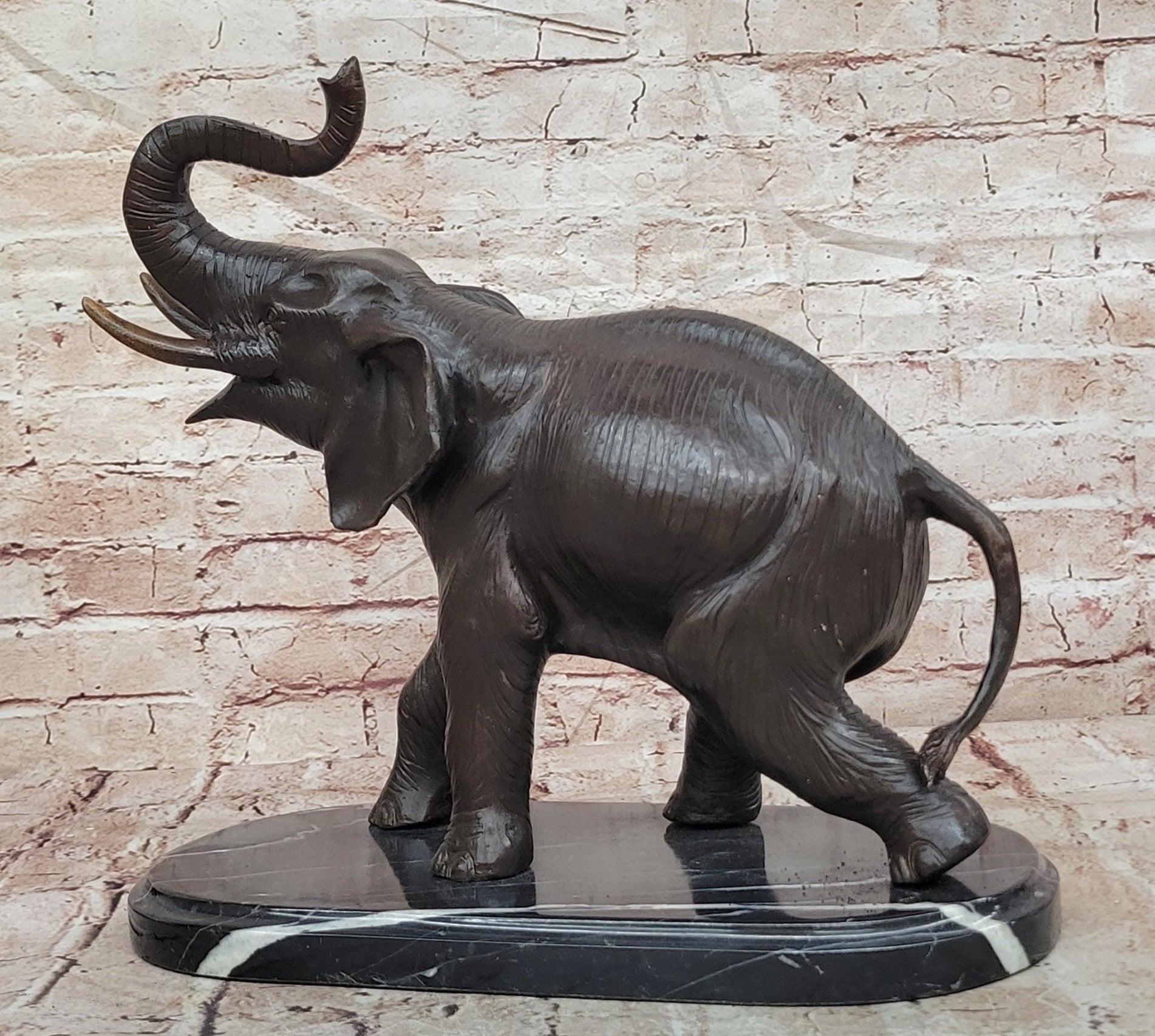 Art Deco Handcrafted Collectible Massive Elephant Bronze Sculpture Marble Statue