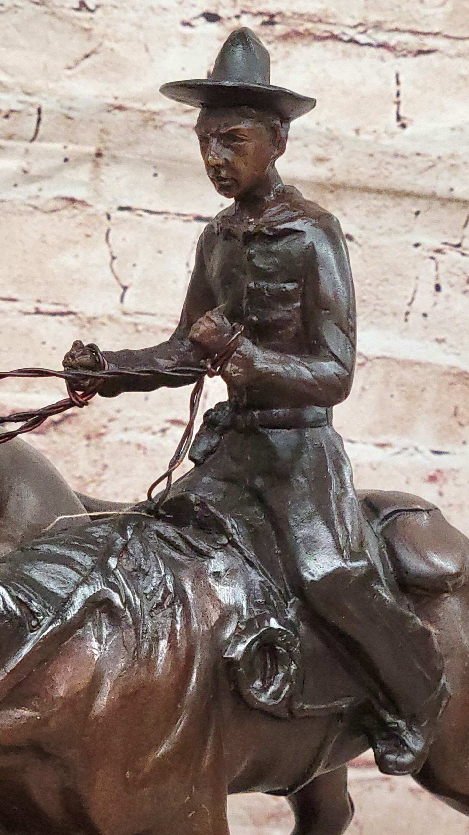 Art Deco Western Old West Cowboy on Horse with Cattle Handcrafted Figure Figurine